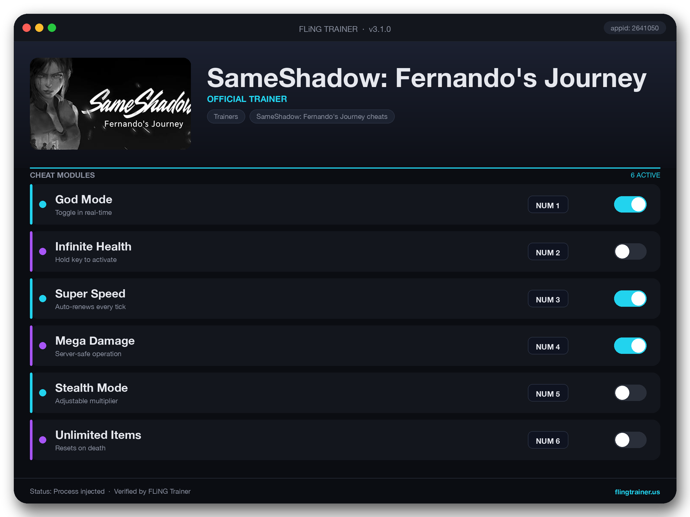 SameShadow: Fernando's Journey Trainer interface