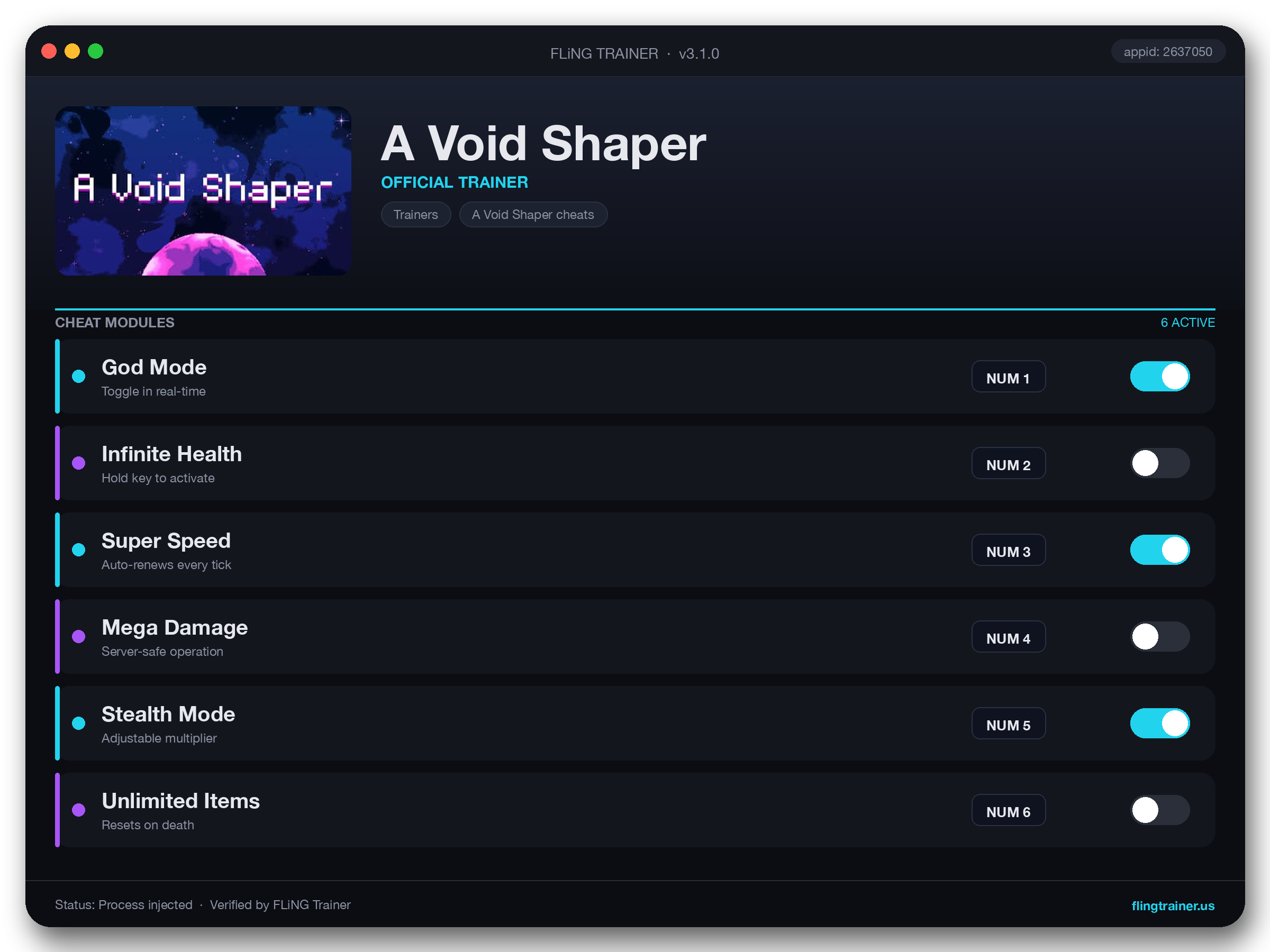 A Void Shaper Trainer interface