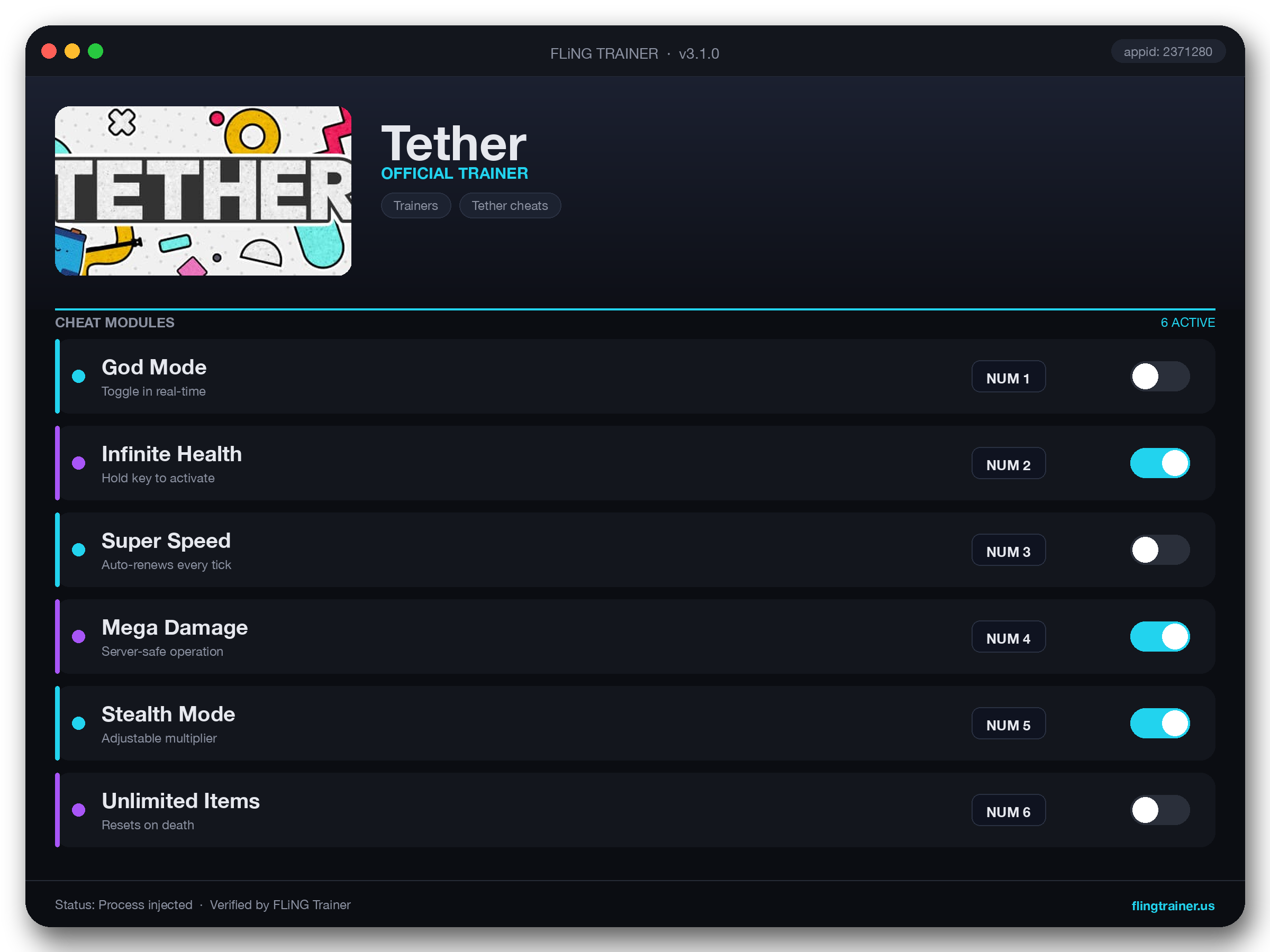 Tether Trainer interface