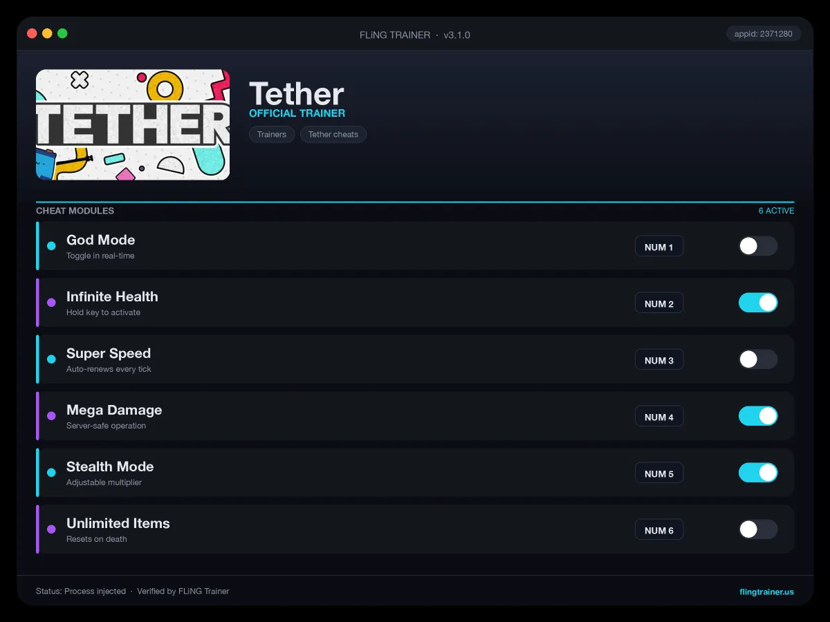 Tether Trainer interface