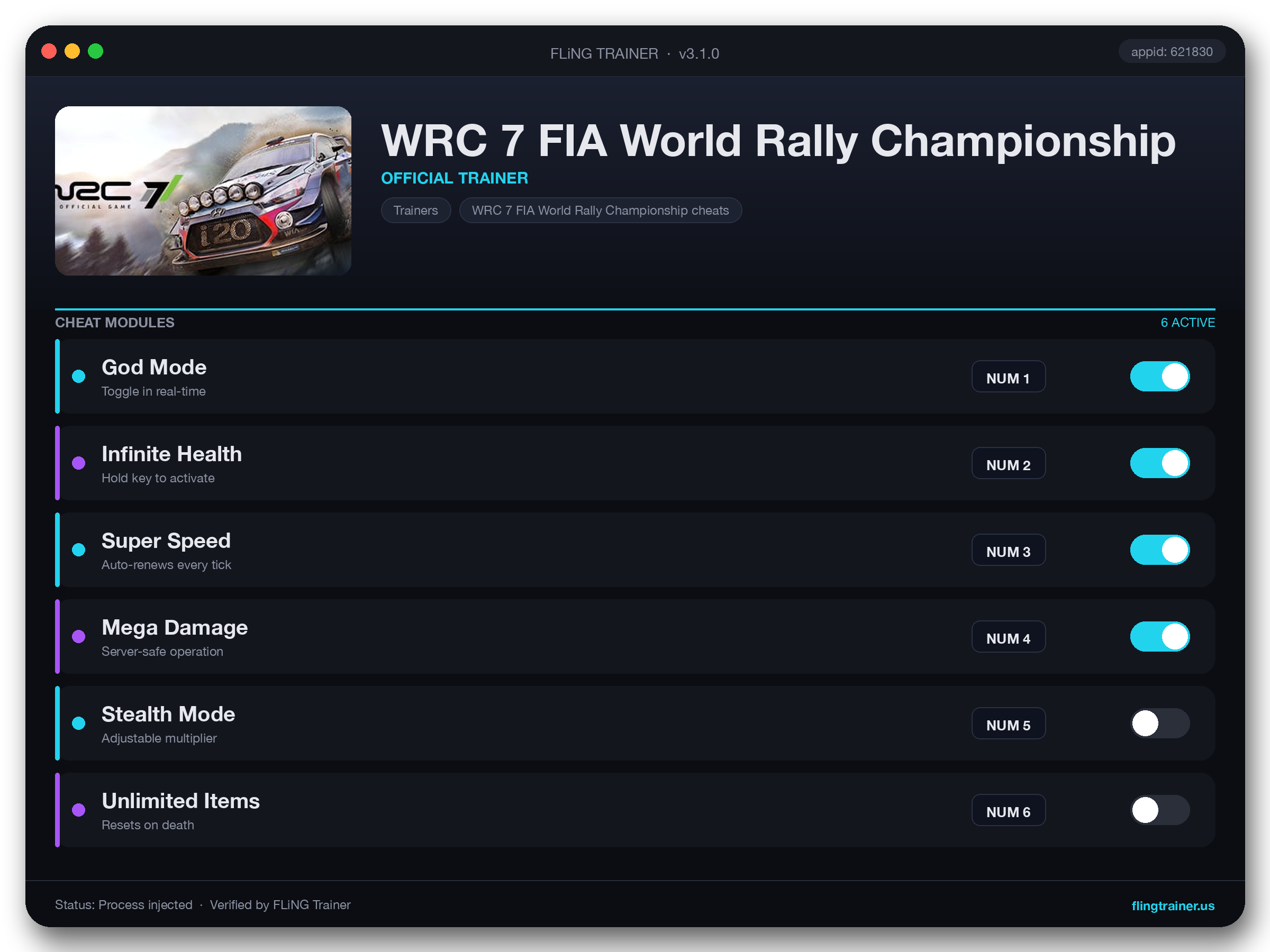 WRC 7 FIA World Rally Championship Trainer interface