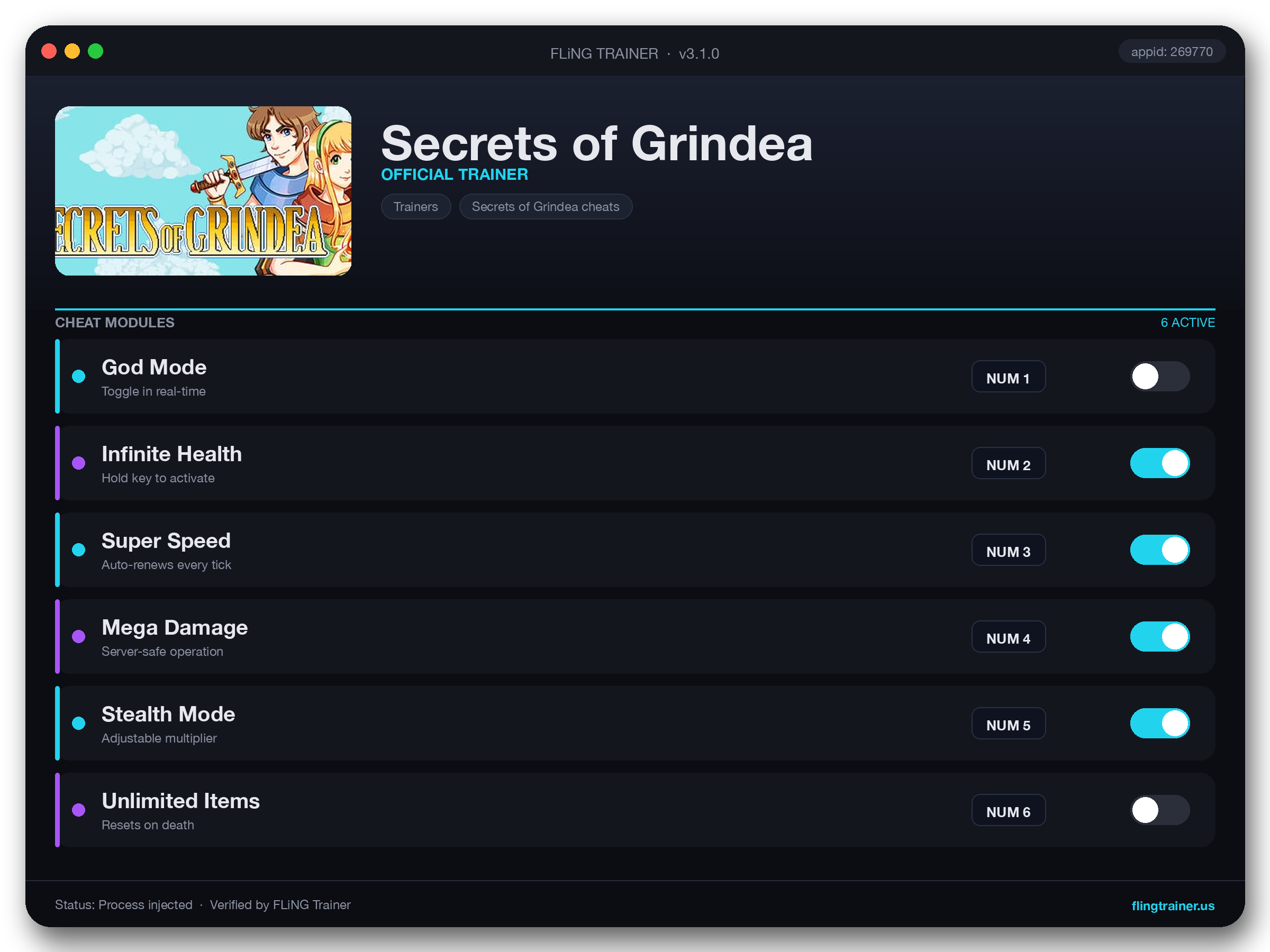 Secrets of Grindea Trainer interface