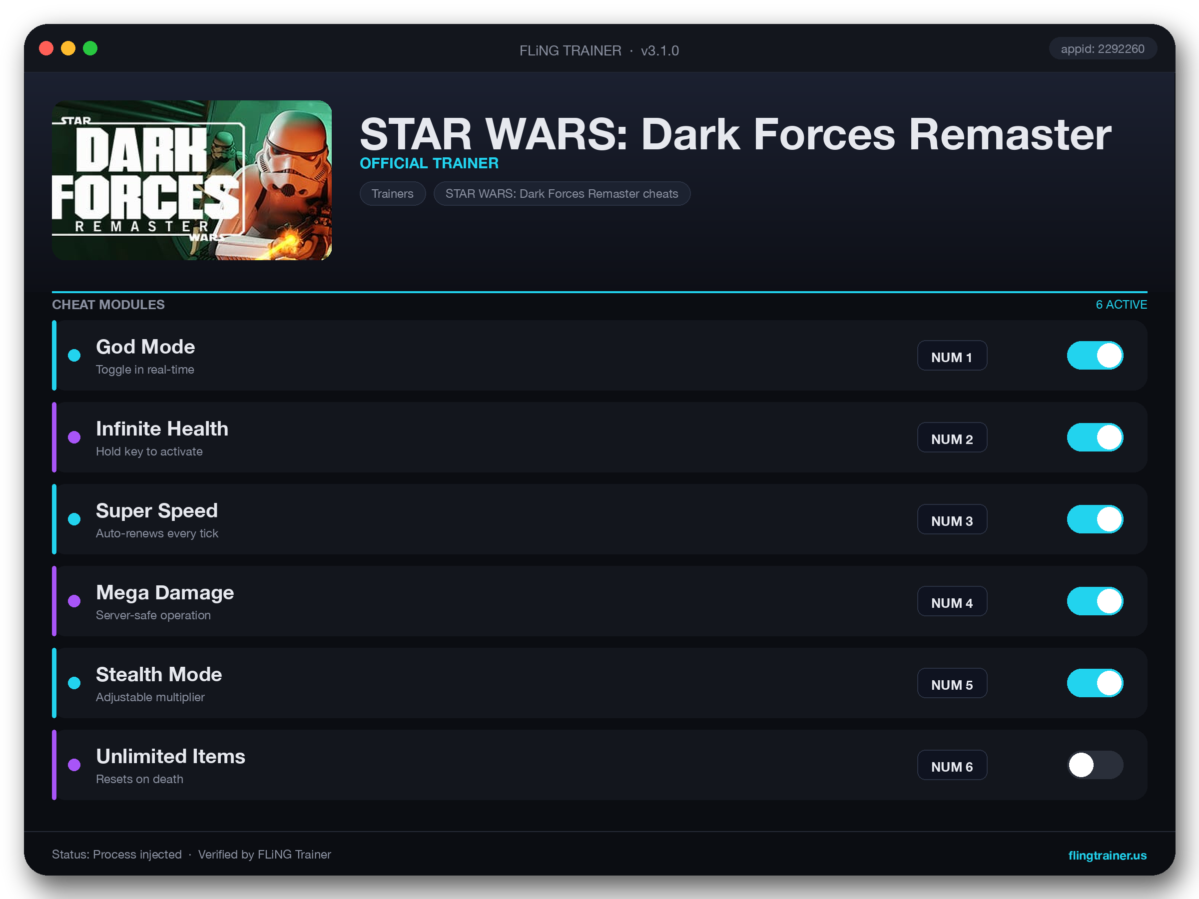 STAR WARS: Dark Forces Remaster Trainer interface