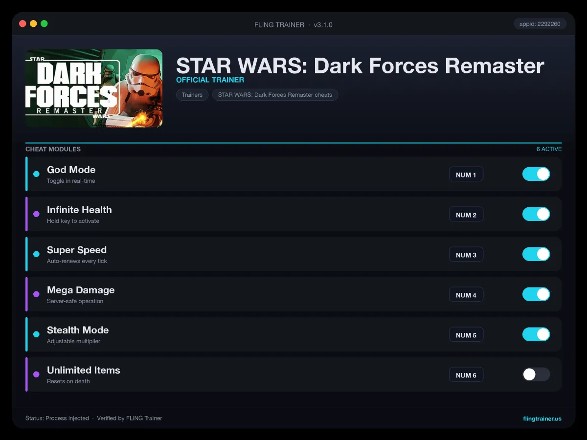 STAR WARS: Dark Forces Remaster Trainer interface