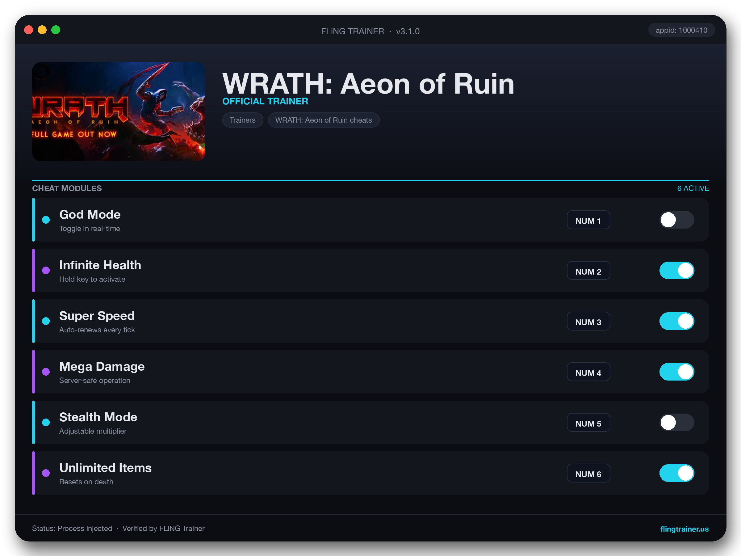 WRATH: Aeon of Ruin Trainer interface