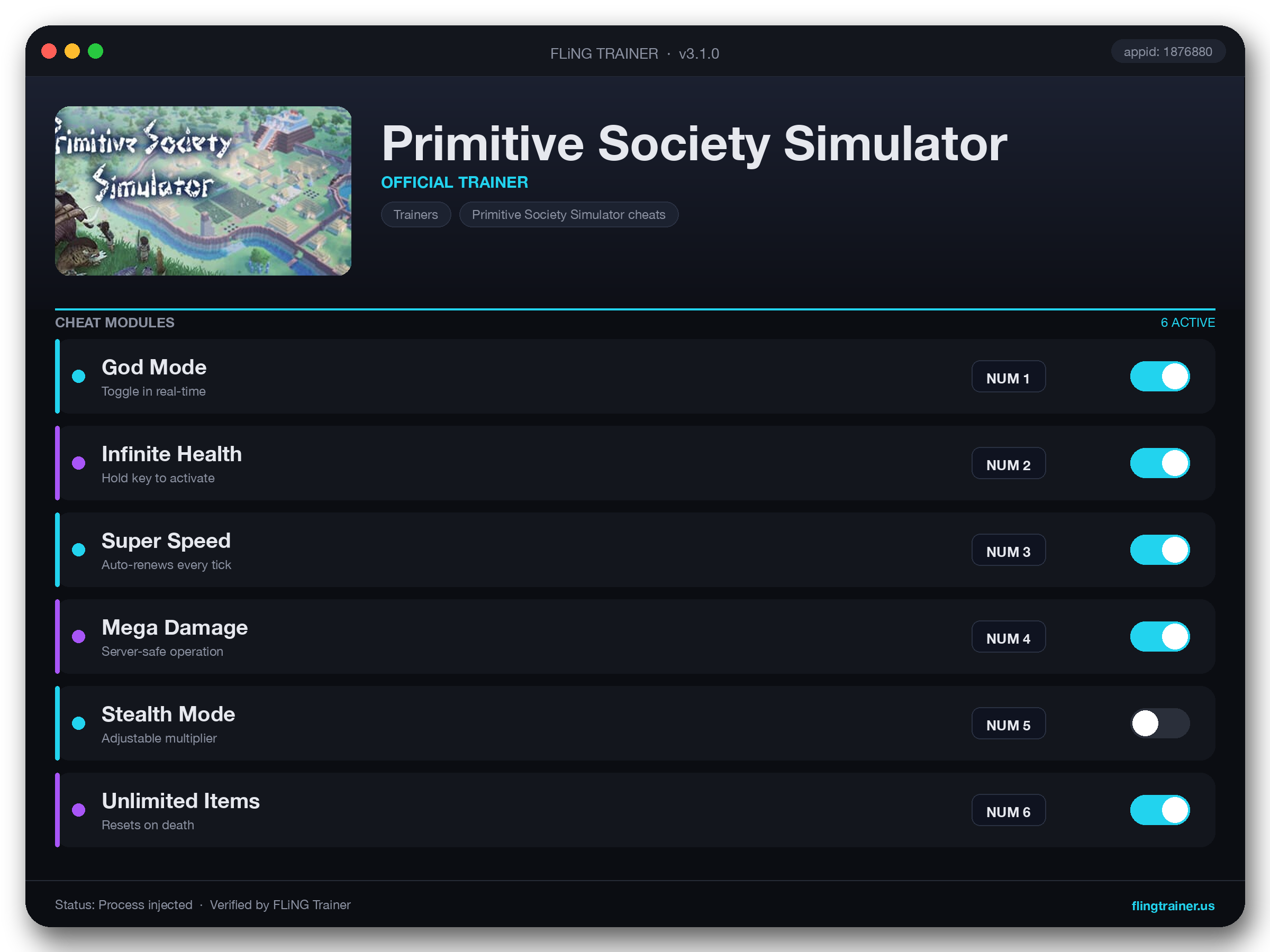 Primitive Society Simulator Trainer interface