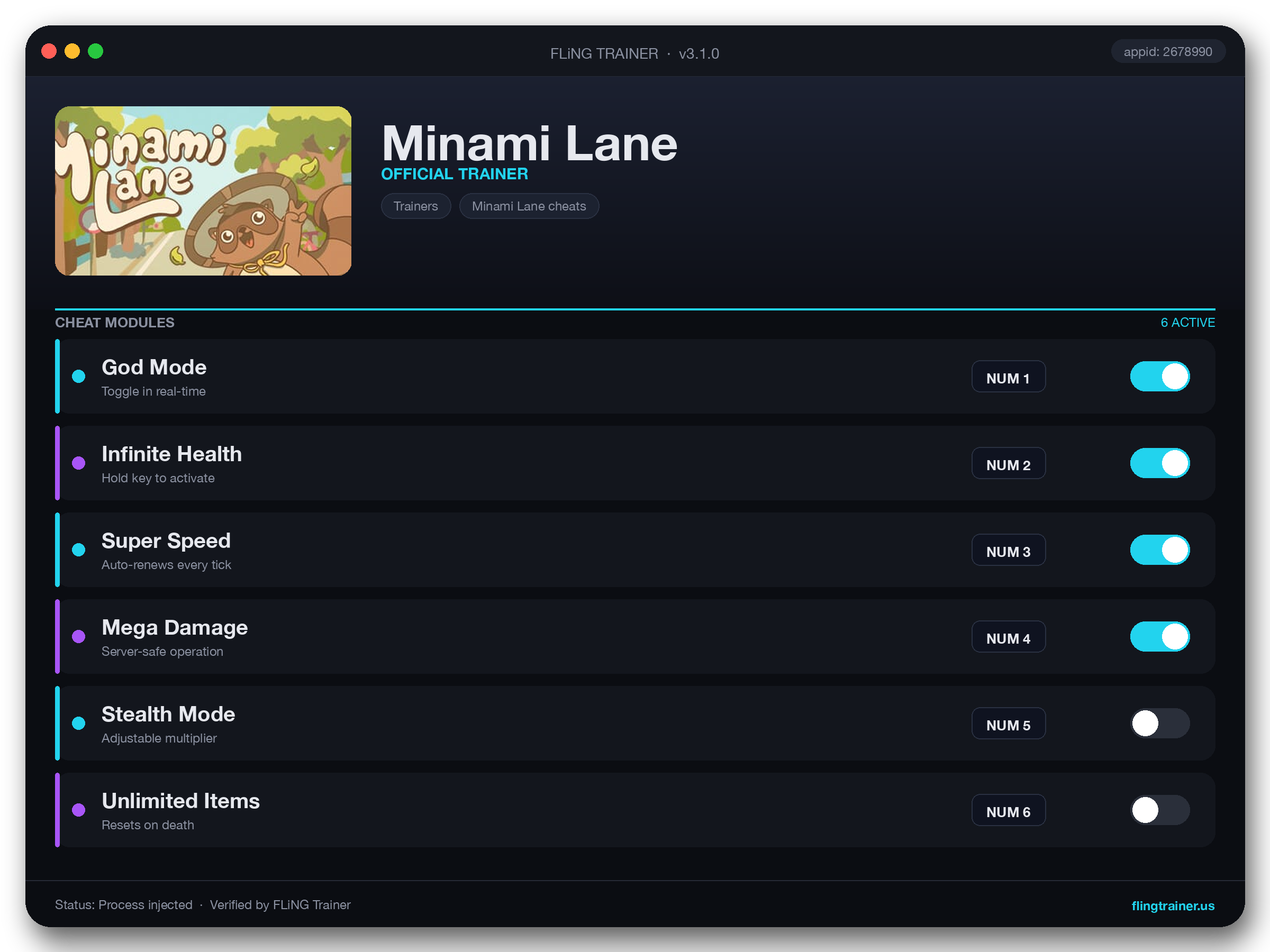 Minami Lane Trainer interface