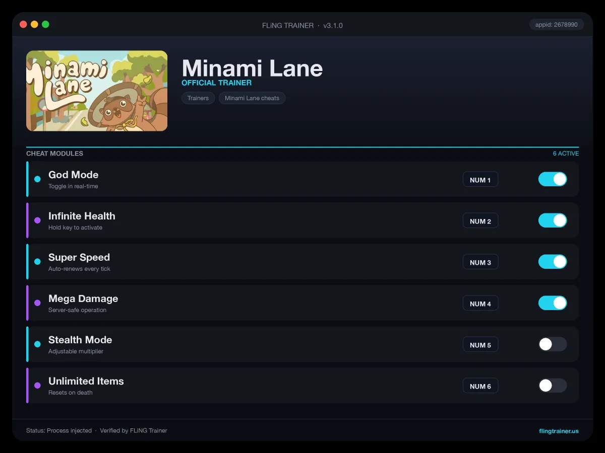 Minami Lane Trainer interface