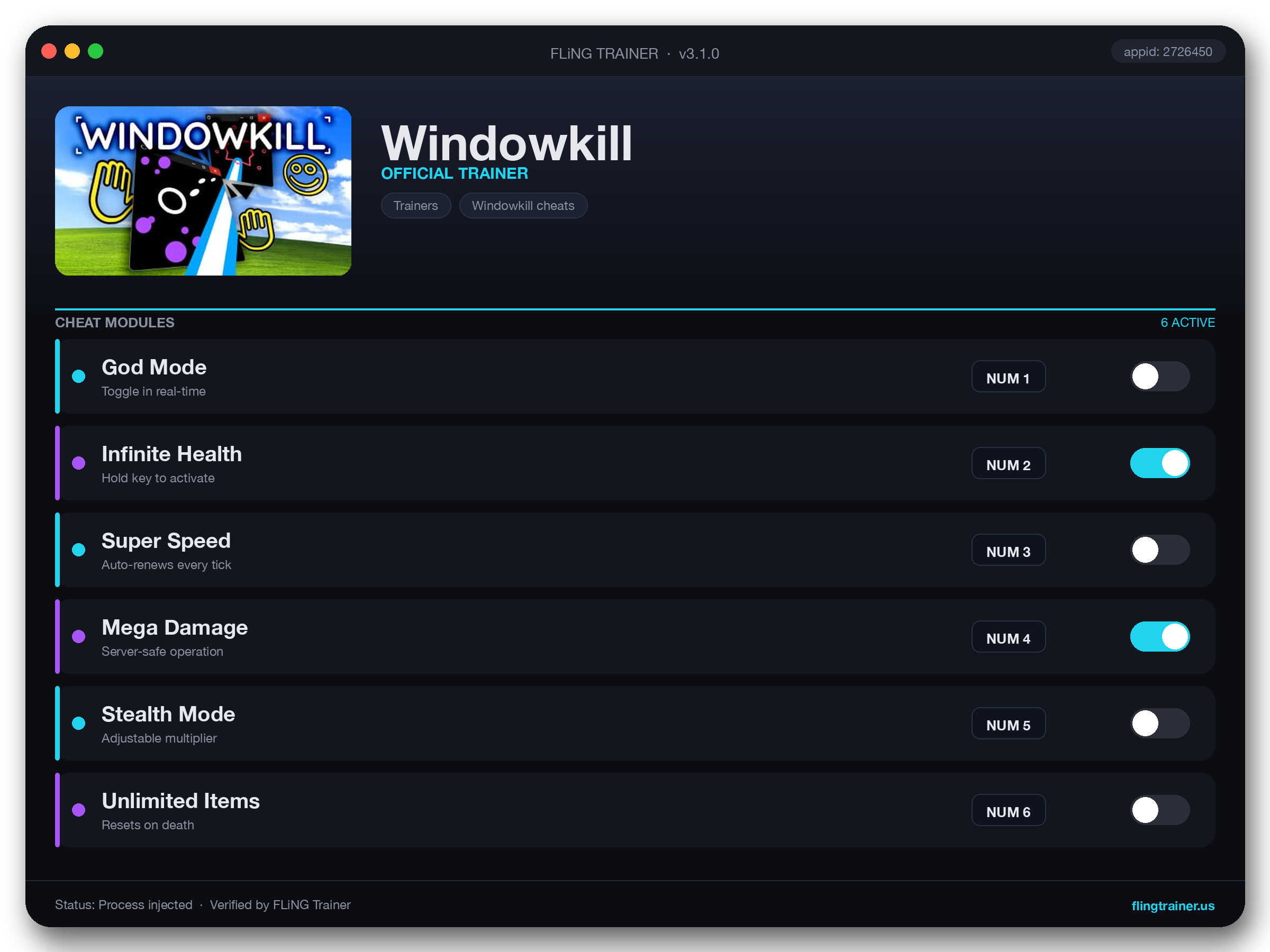 Windowkill Trainer interface