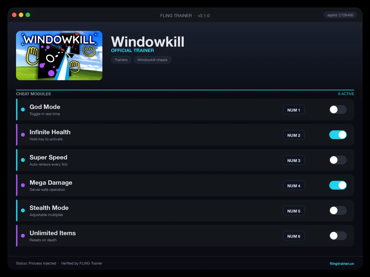 Windowkill Trainer interface