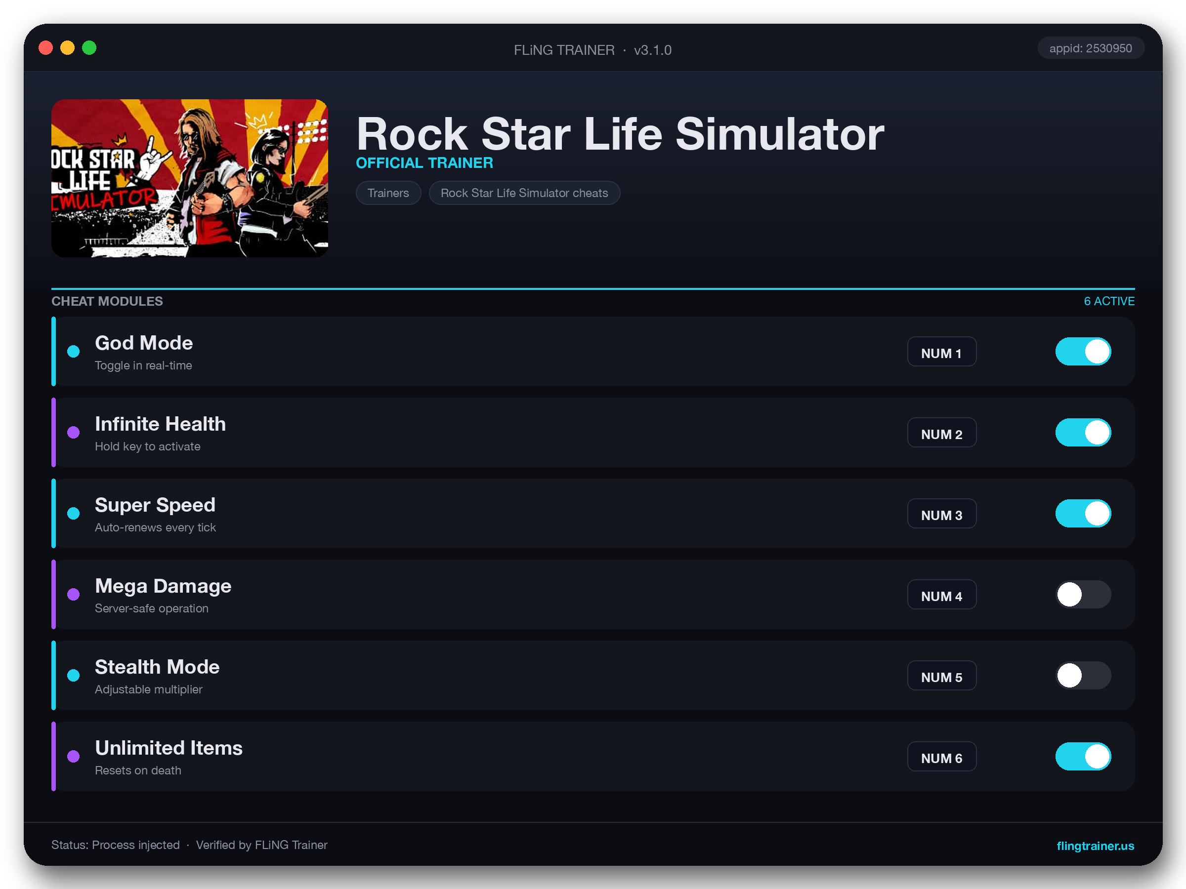 Rock Star Life Simulator Trainer interface