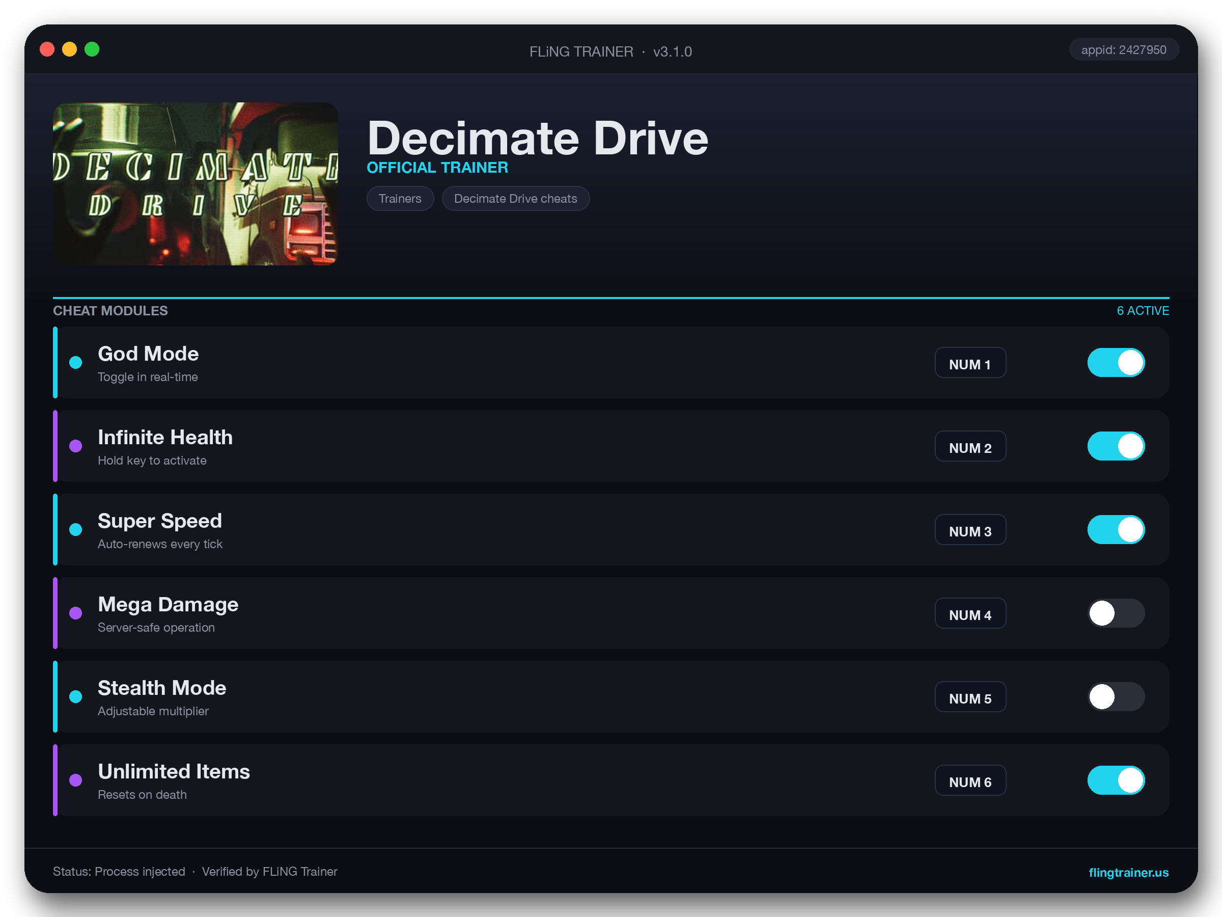 Decimate Drive Trainer interface