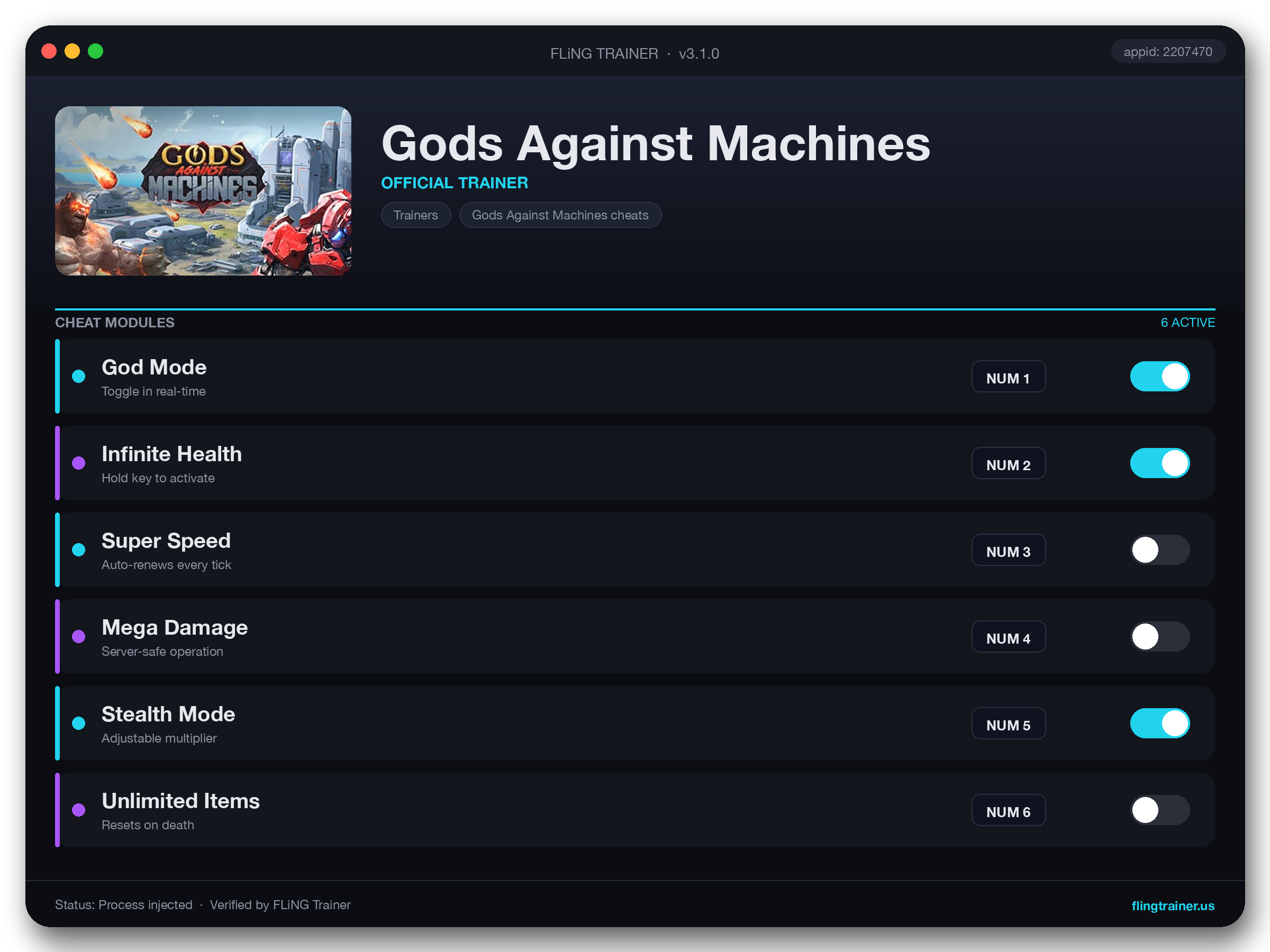 Gods Against Machines Trainer interface