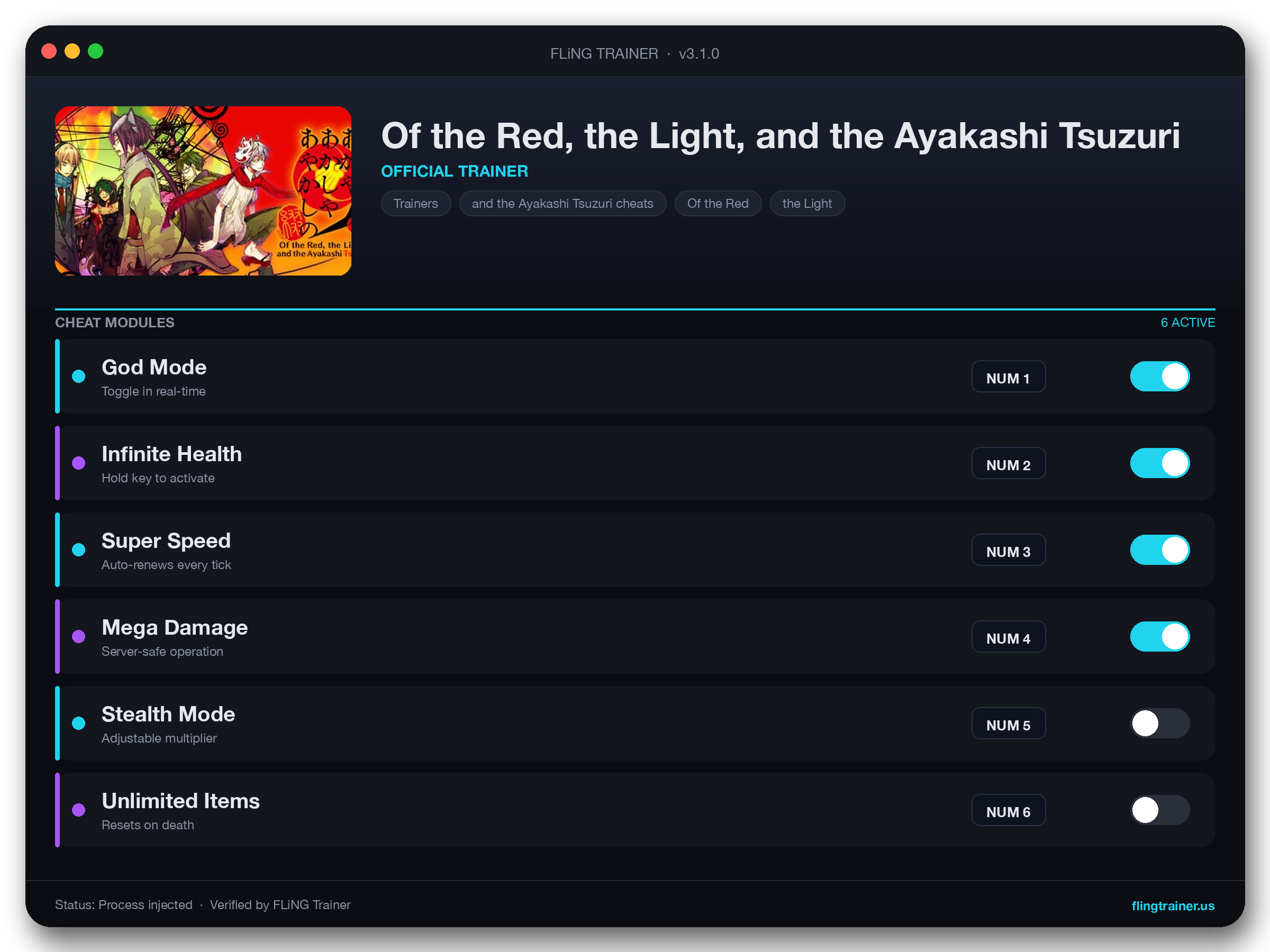 Of the Red, the Light, and the Ayakashi Tsuzuri Trainer interface