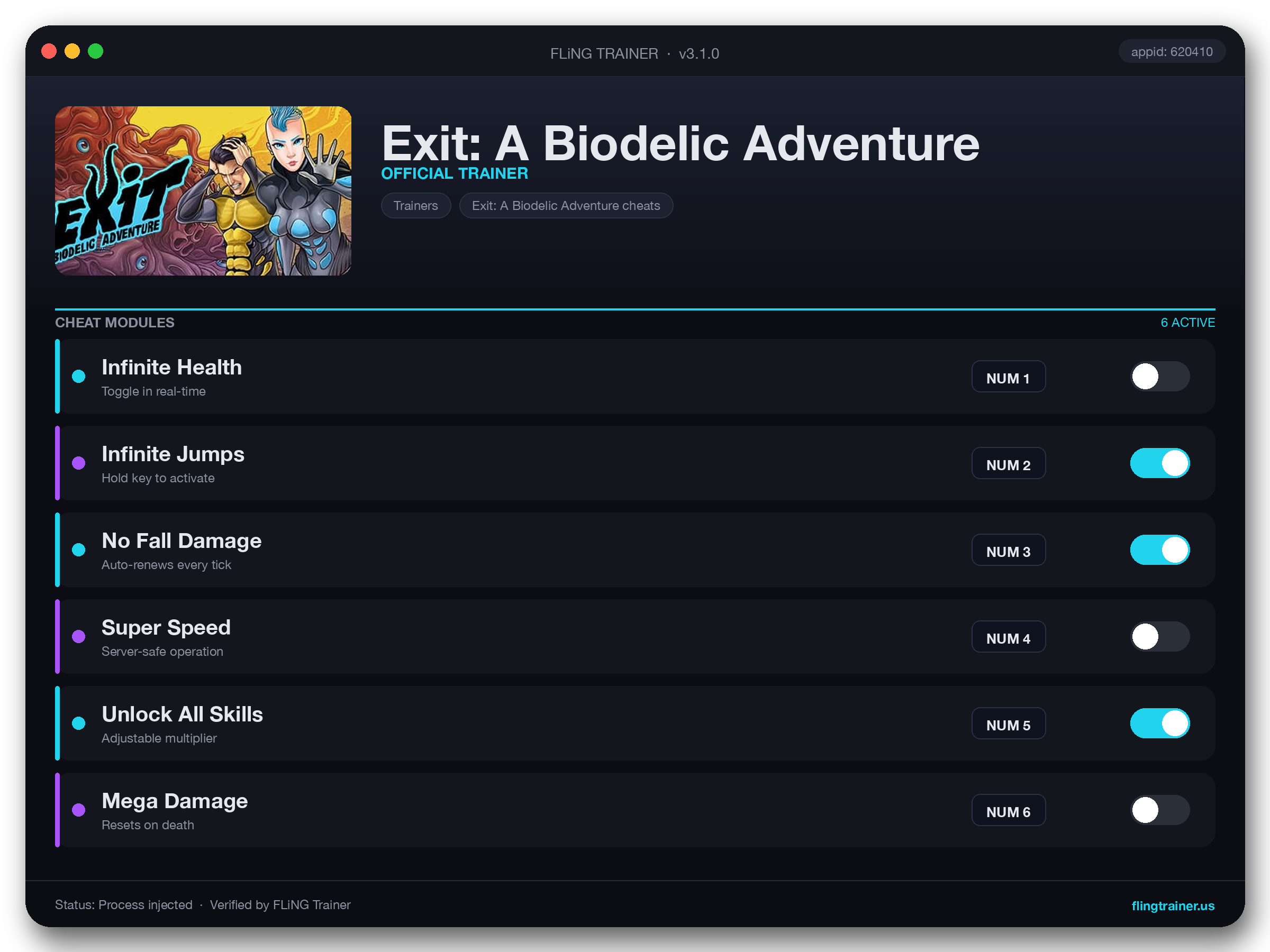 Exit: A Biodelic Adventure Trainer interface