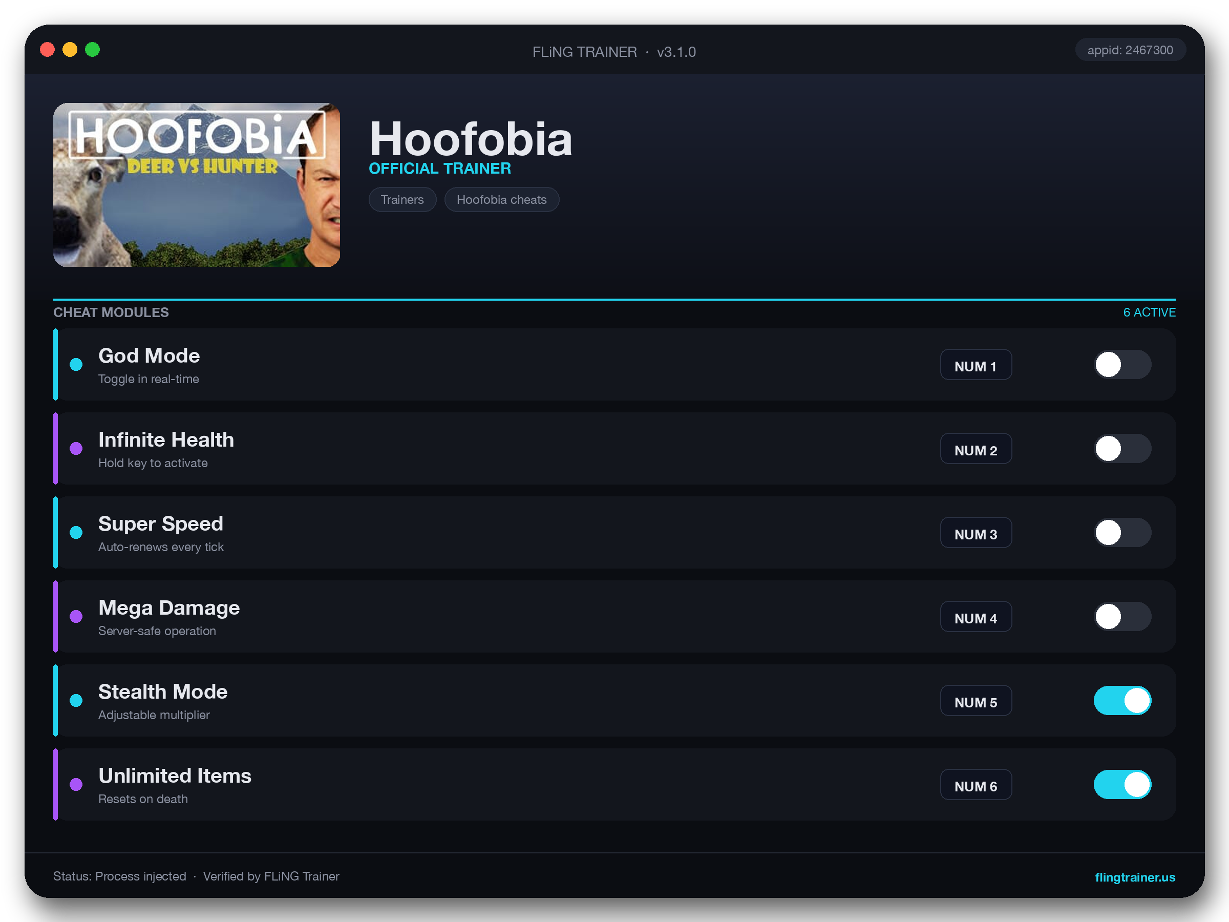 Hoofobia Trainer interface