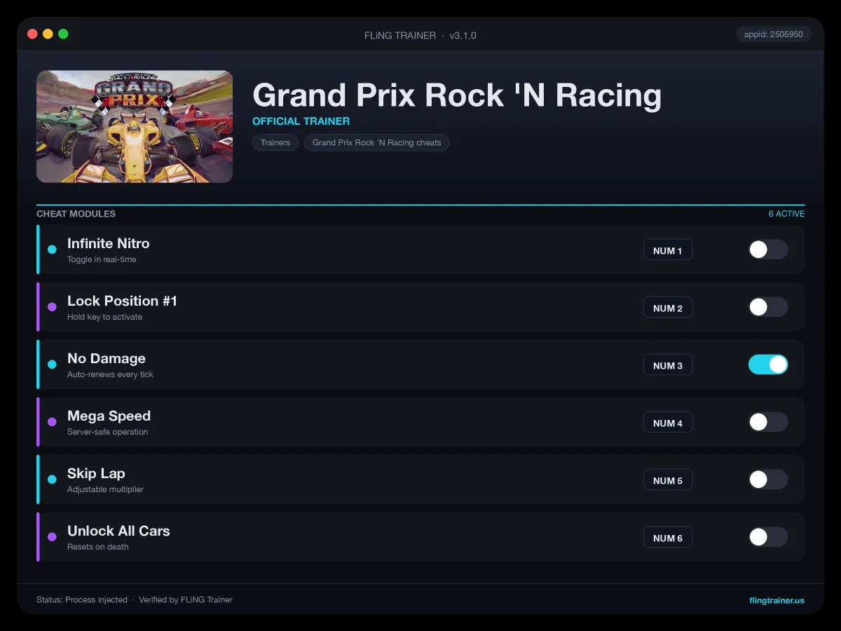Grand Prix Rock 'N Racing Trainer interface