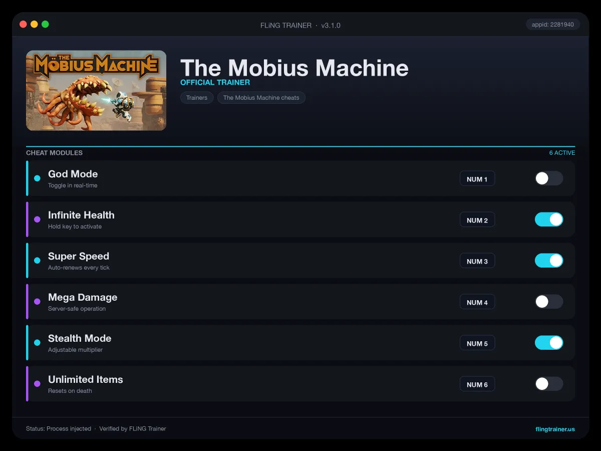 The Mobius Machine Trainer interface