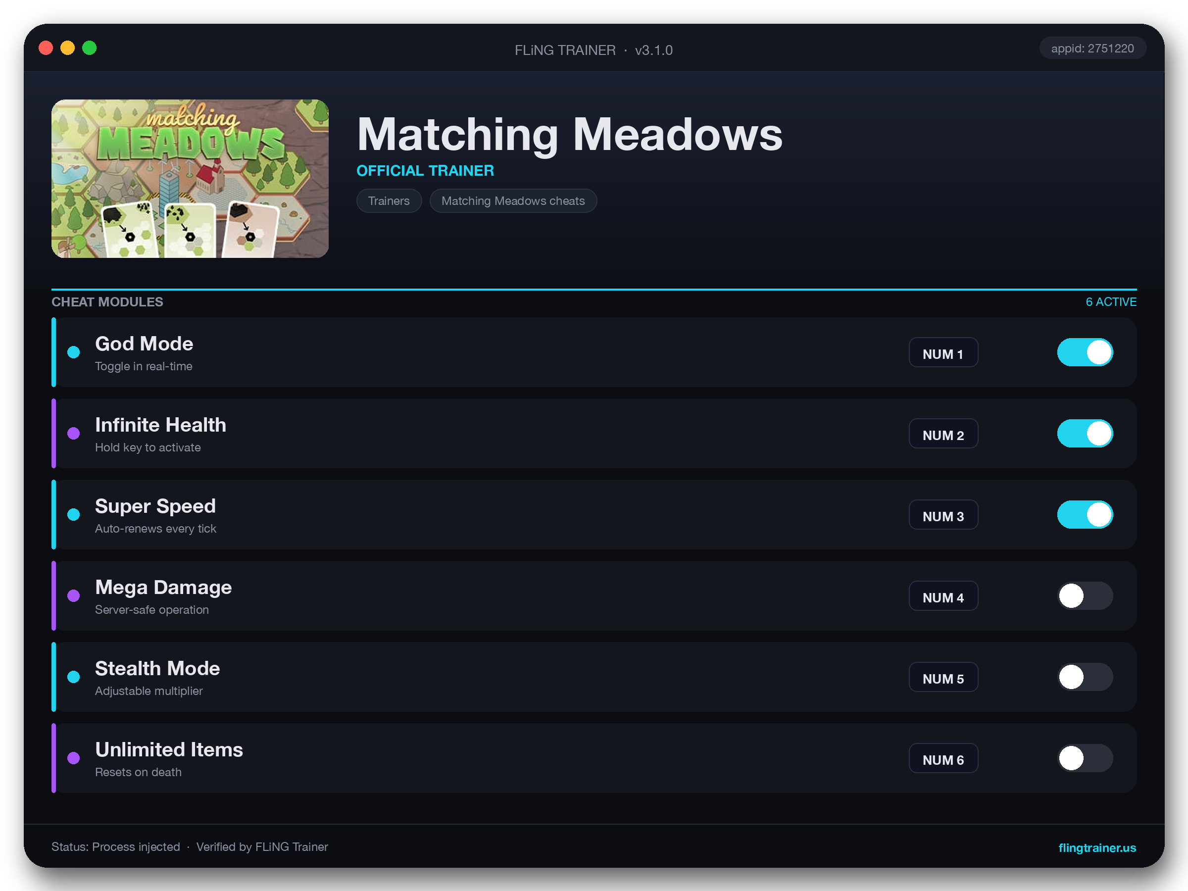 Matching Meadows Trainer interface