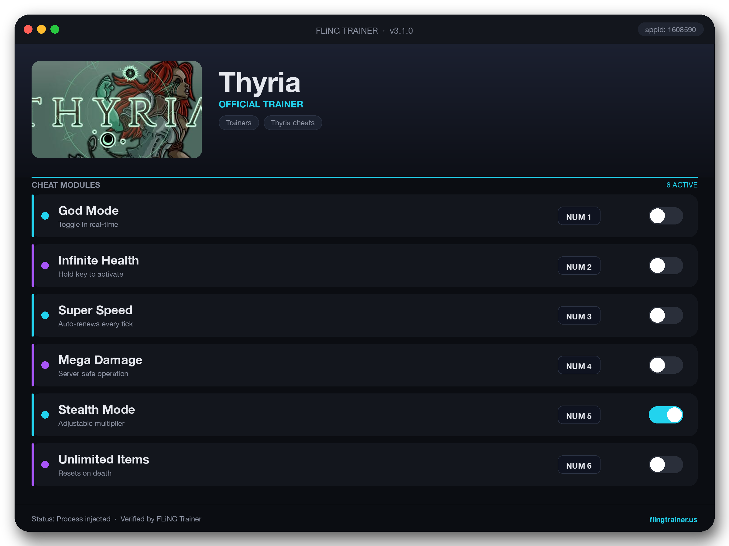 Thyria Trainer interface