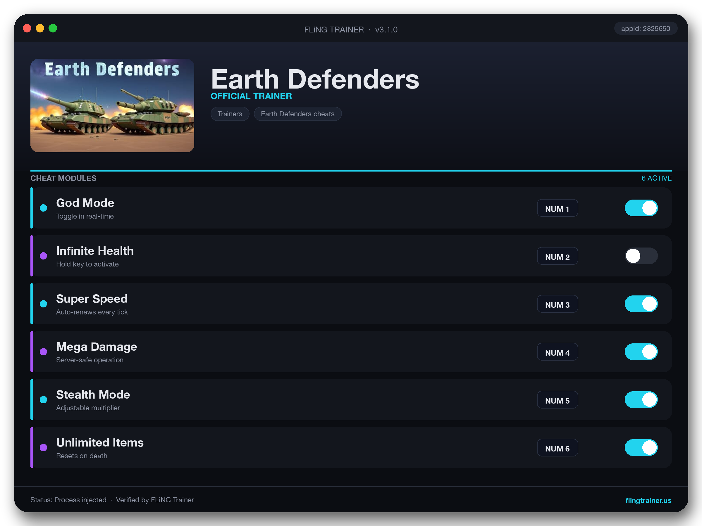 Earth Defenders Trainer interface