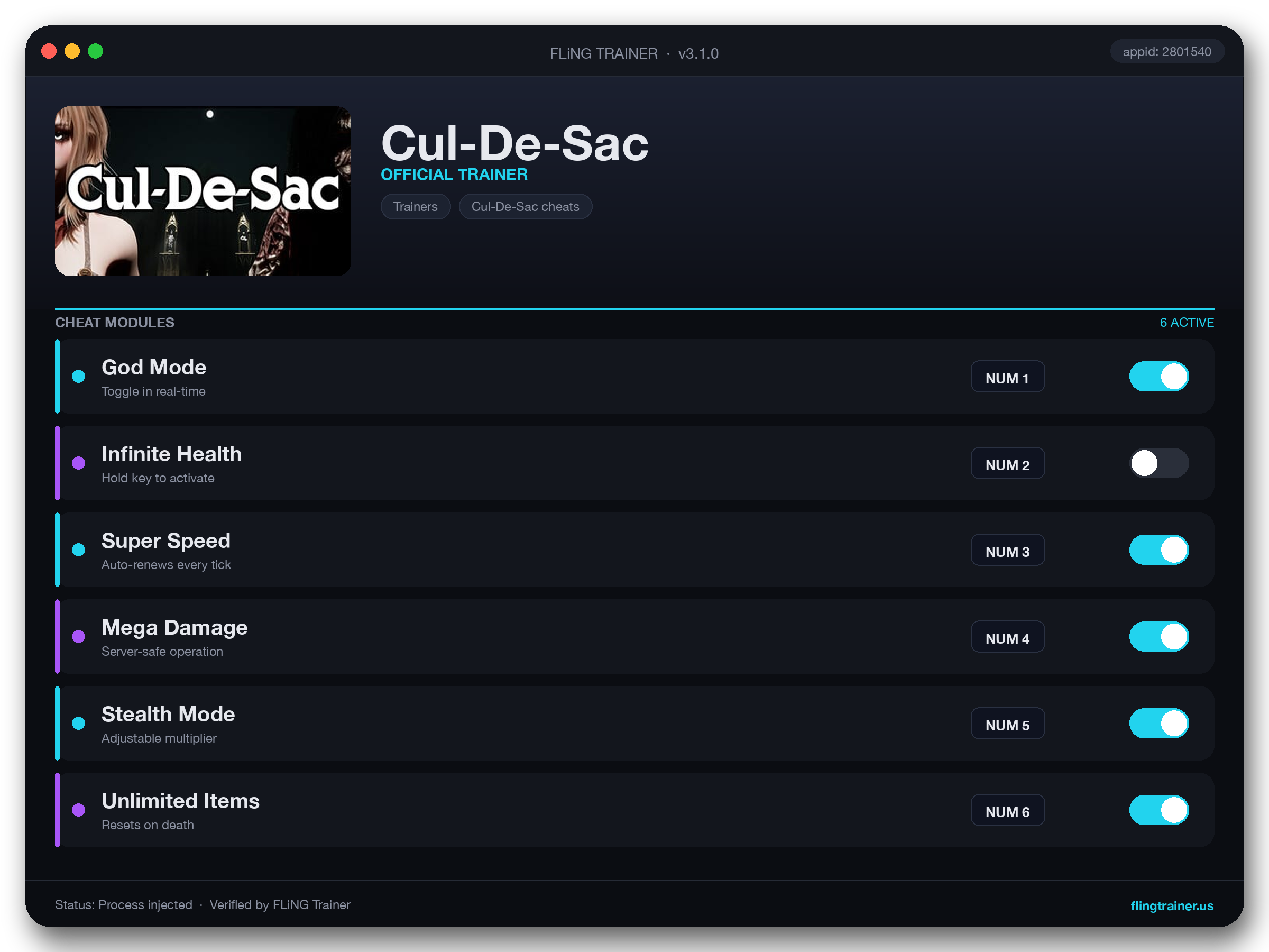 Cul-De-Sac Trainer interface