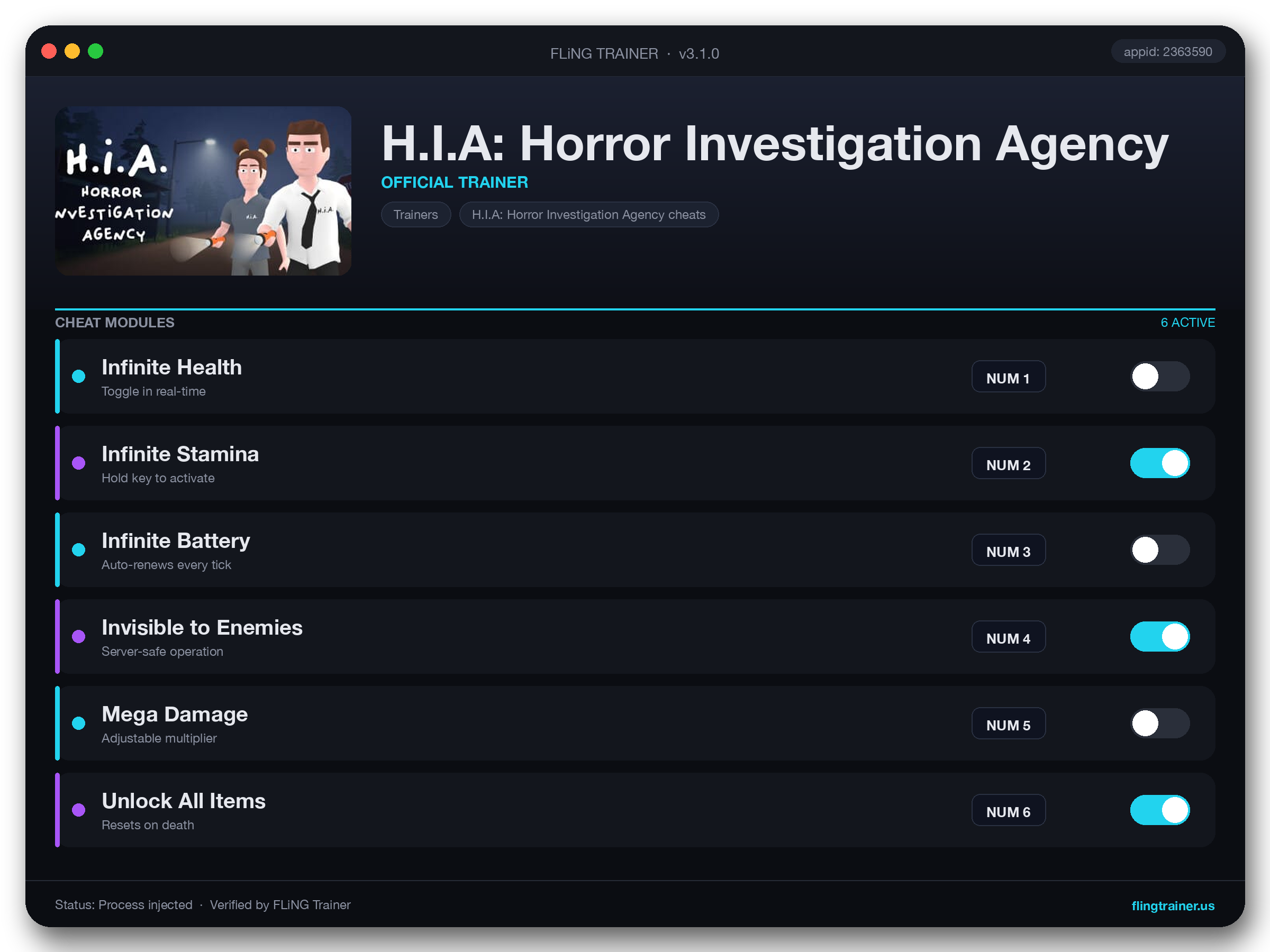 H.I.A: Horror Investigation Agency Trainer interface