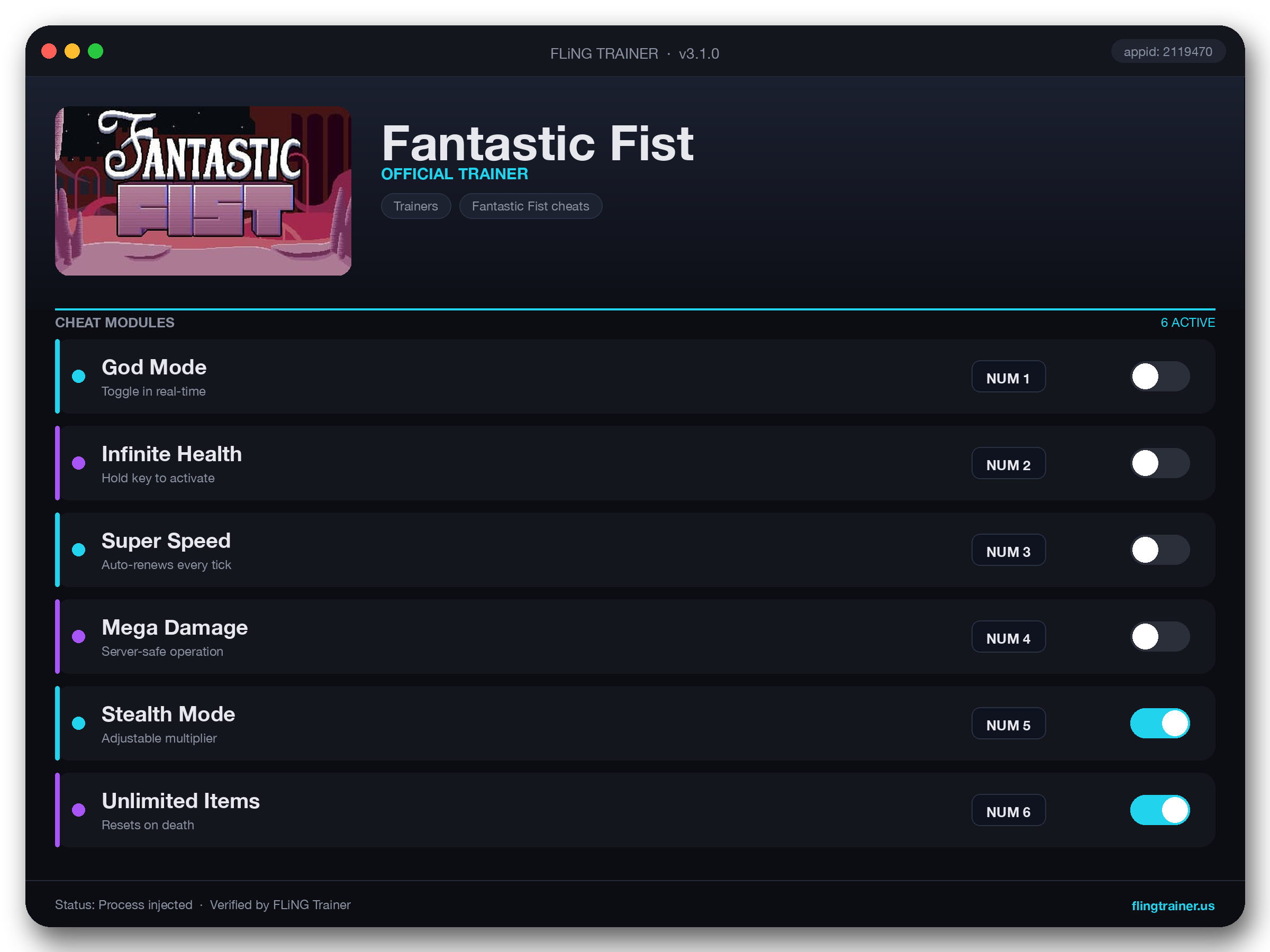 Fantastic Fist Trainer interface