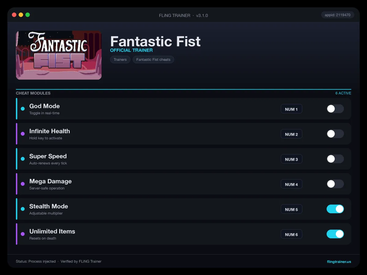 Fantastic Fist Trainer interface