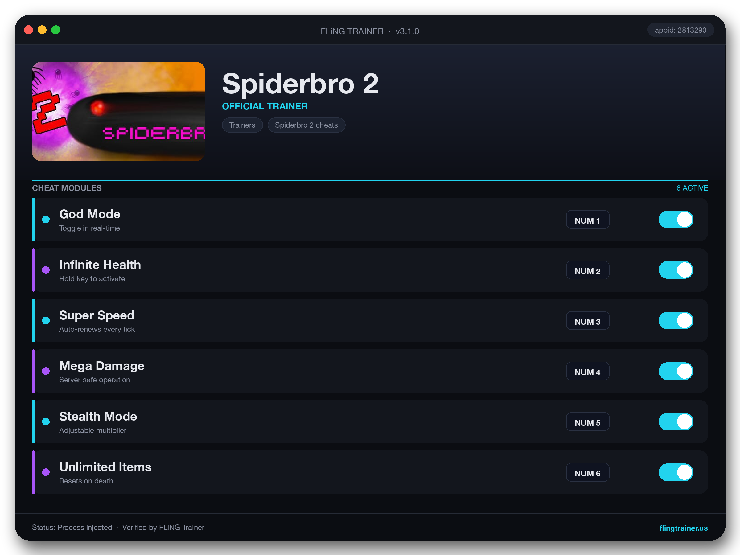 Spiderbro 2 Trainer interface