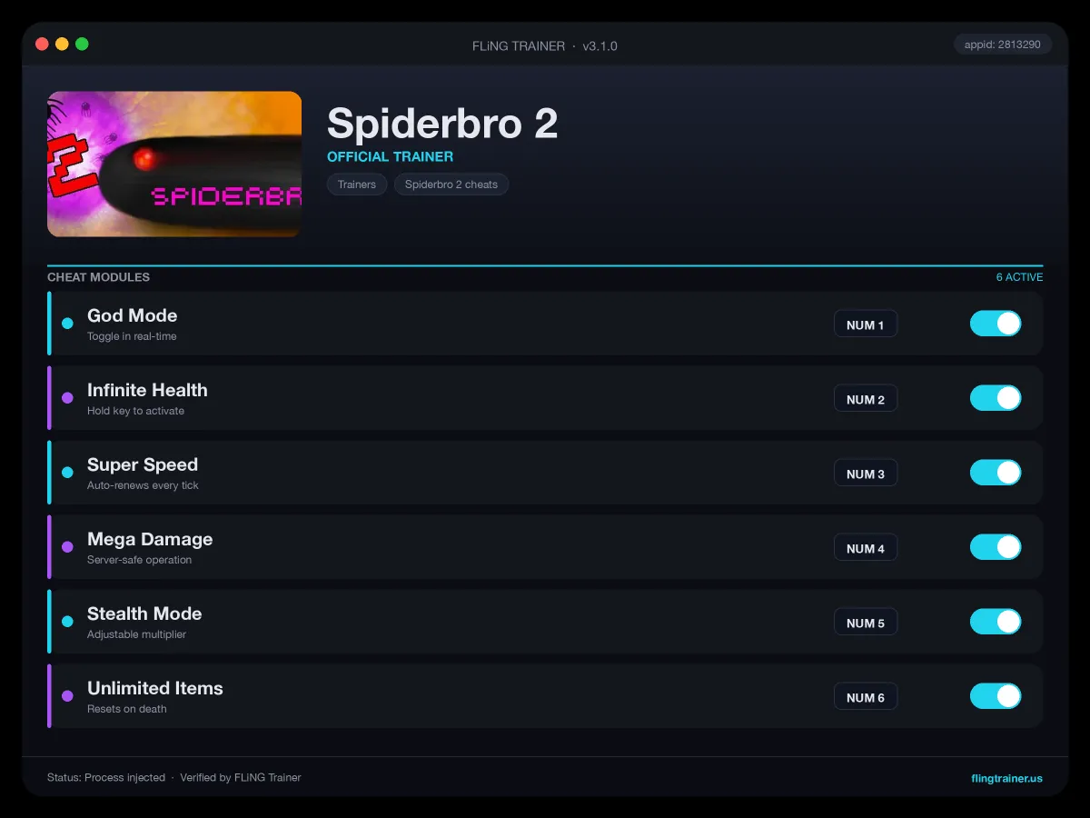 Spiderbro 2 Trainer interface