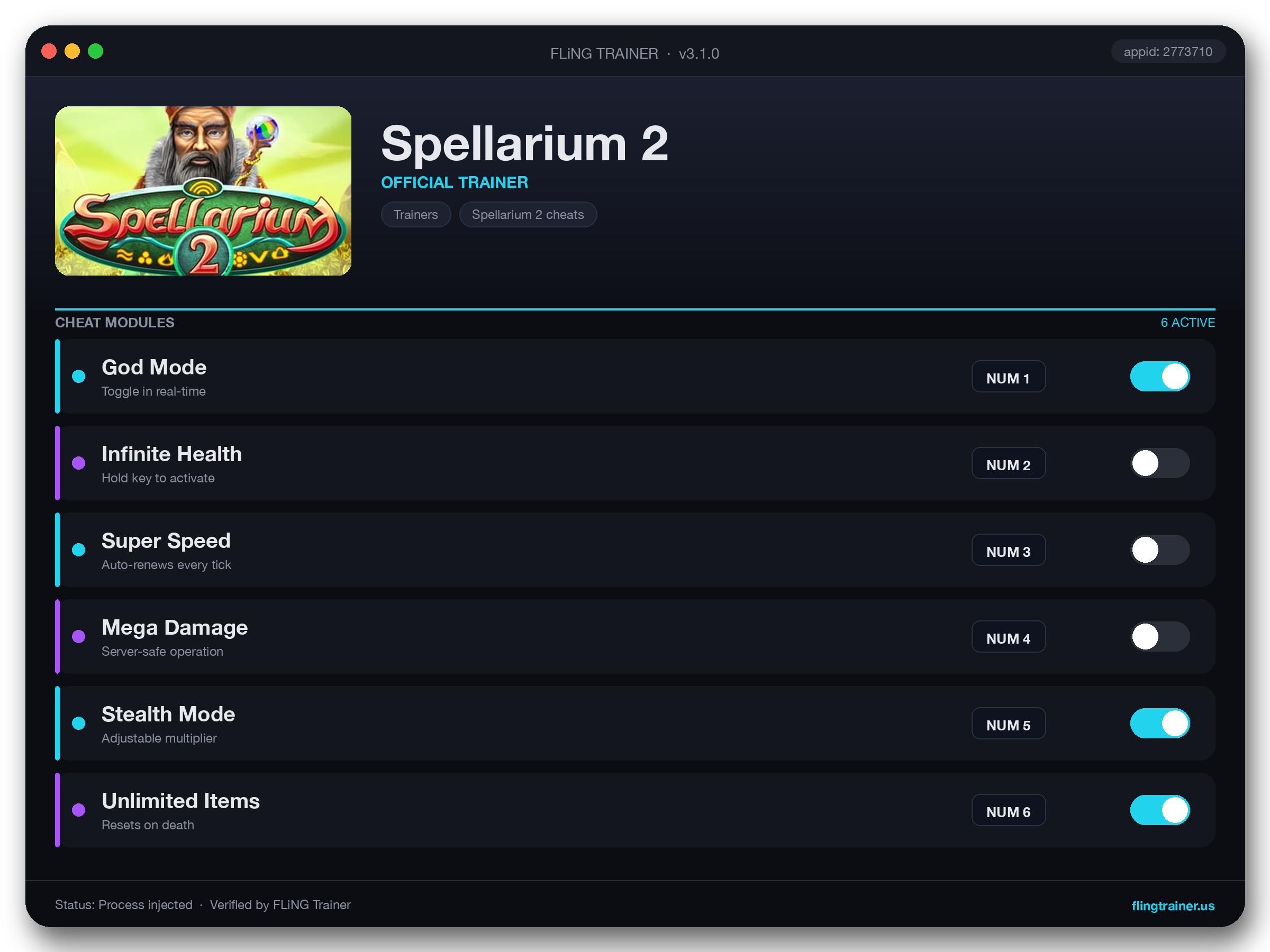 Spellarium 2 Trainer interface