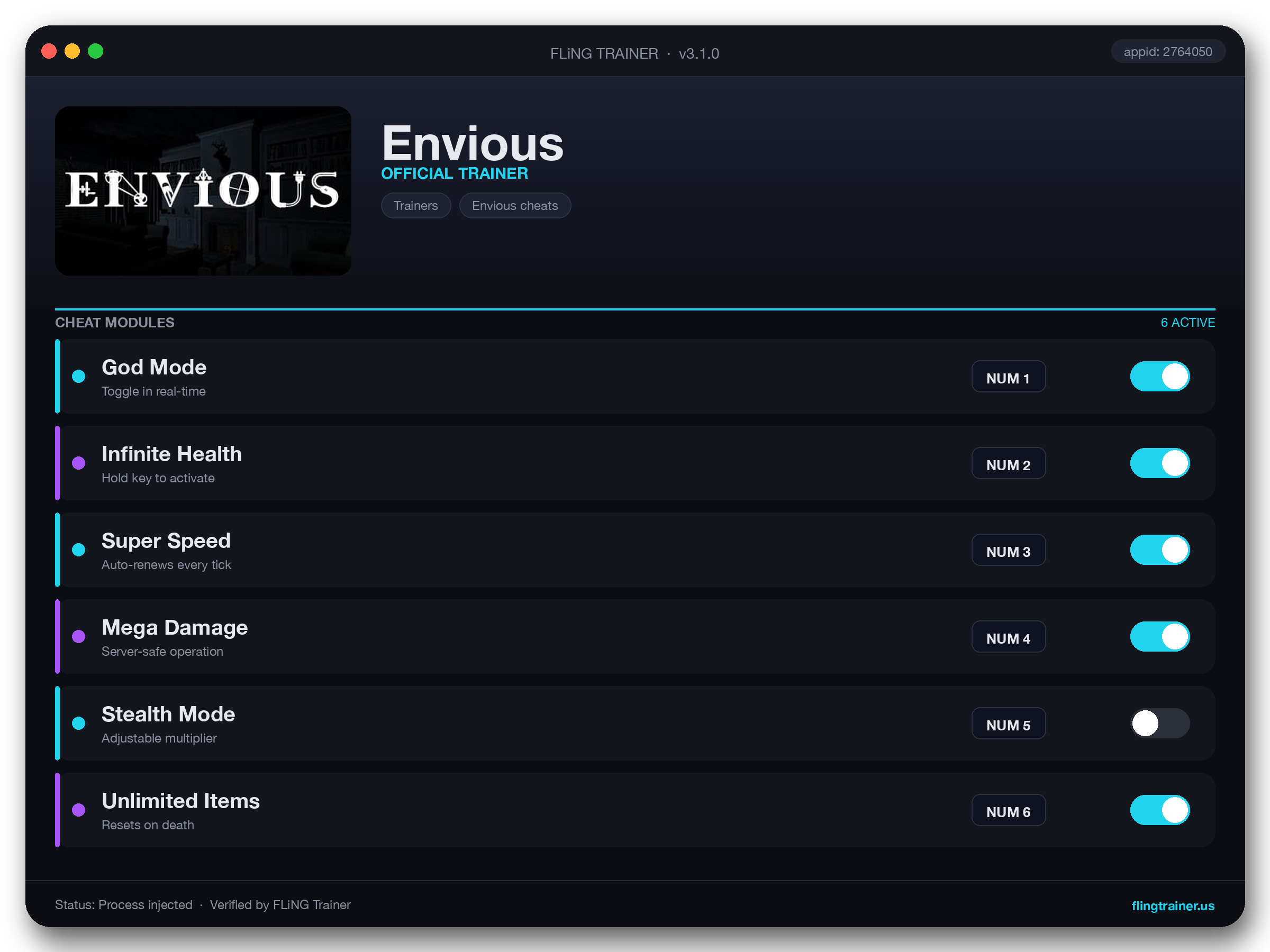 Envious Trainer interface