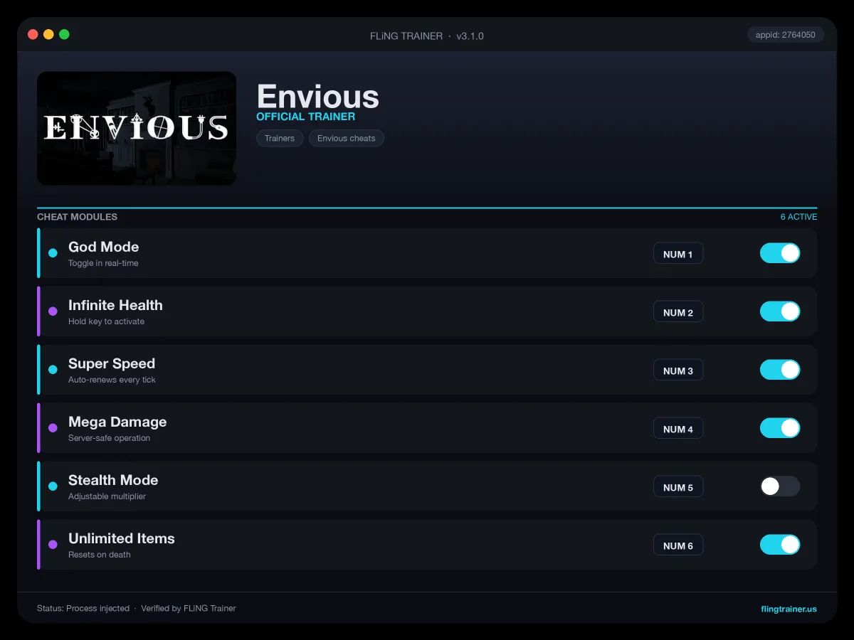Envious Trainer interface
