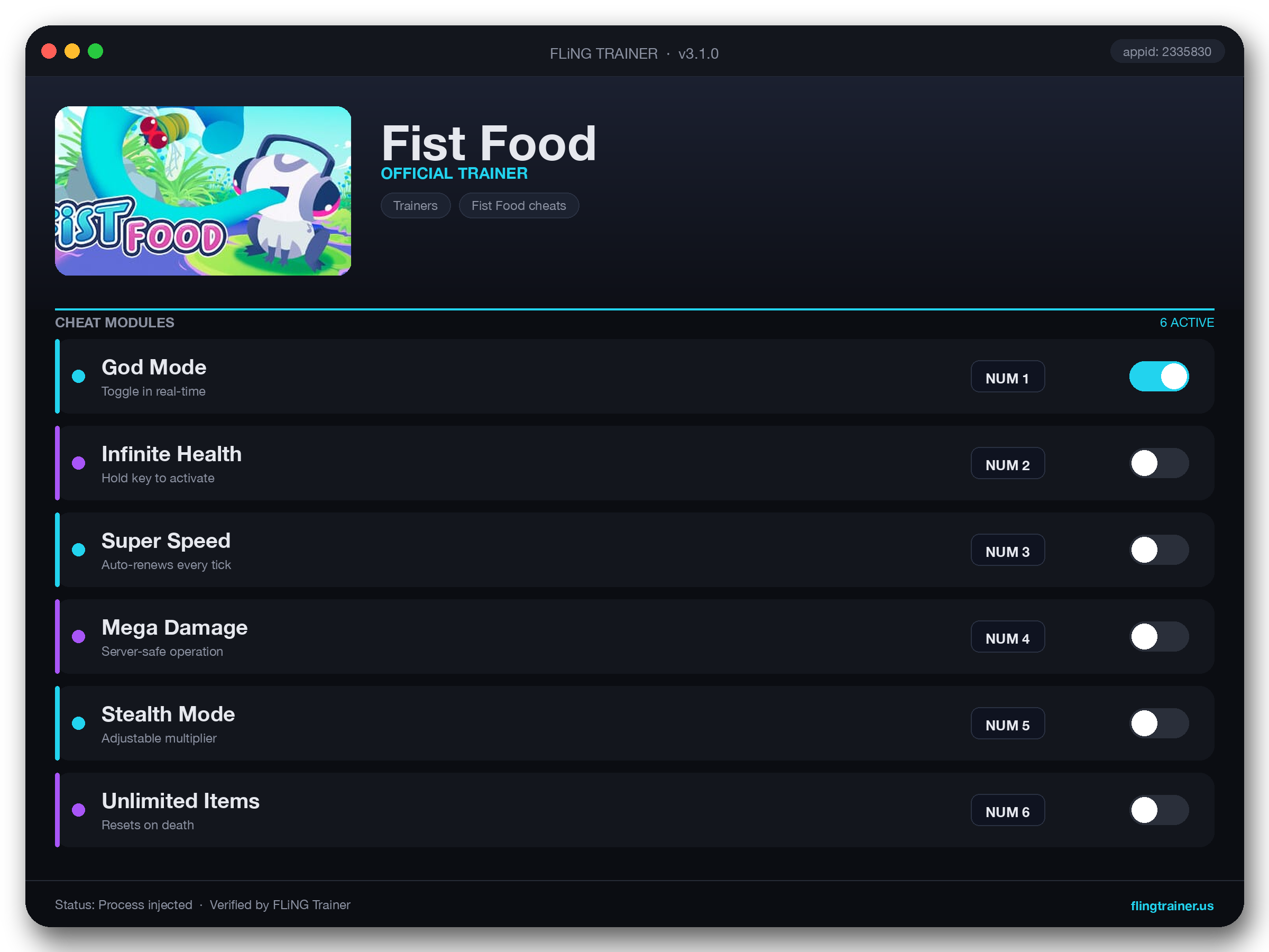 Fist Food Trainer interface