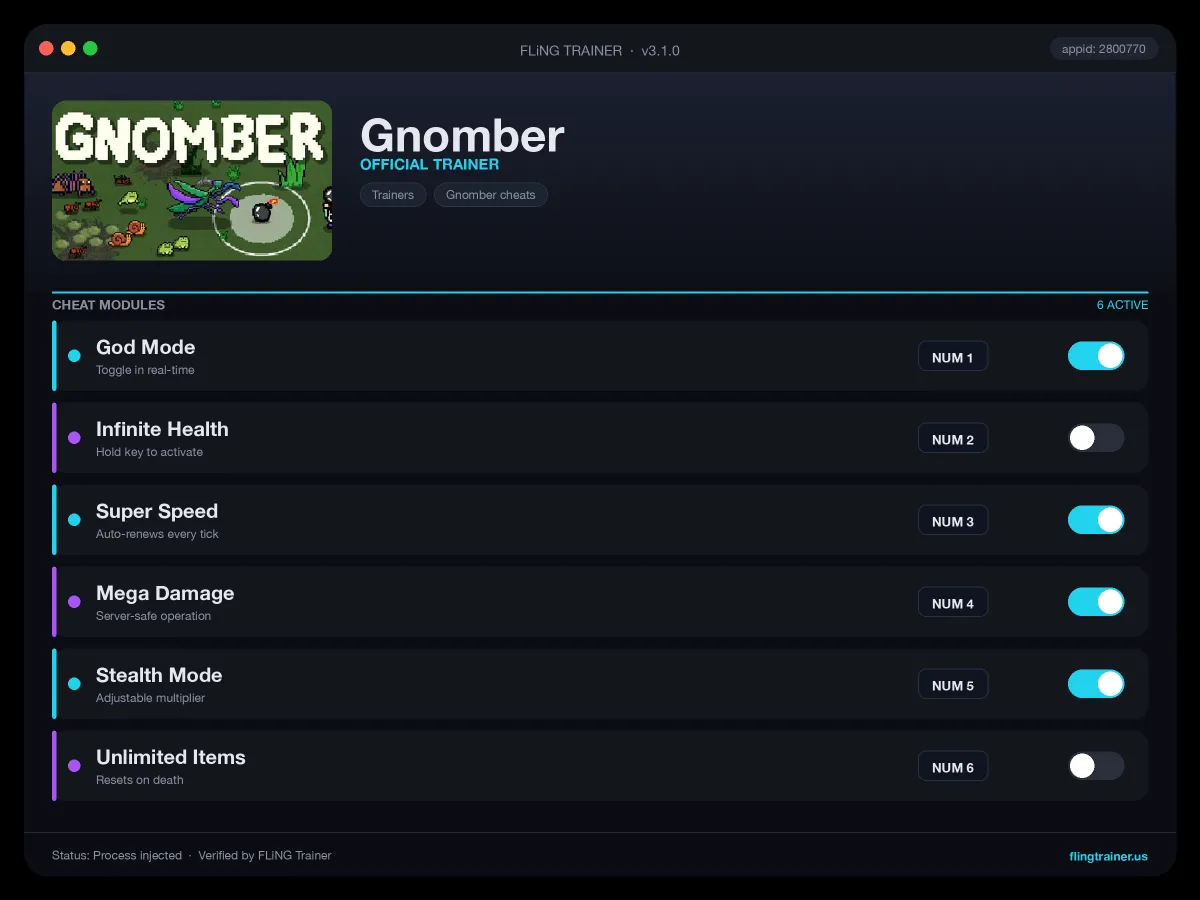 Gnomber Trainer interface