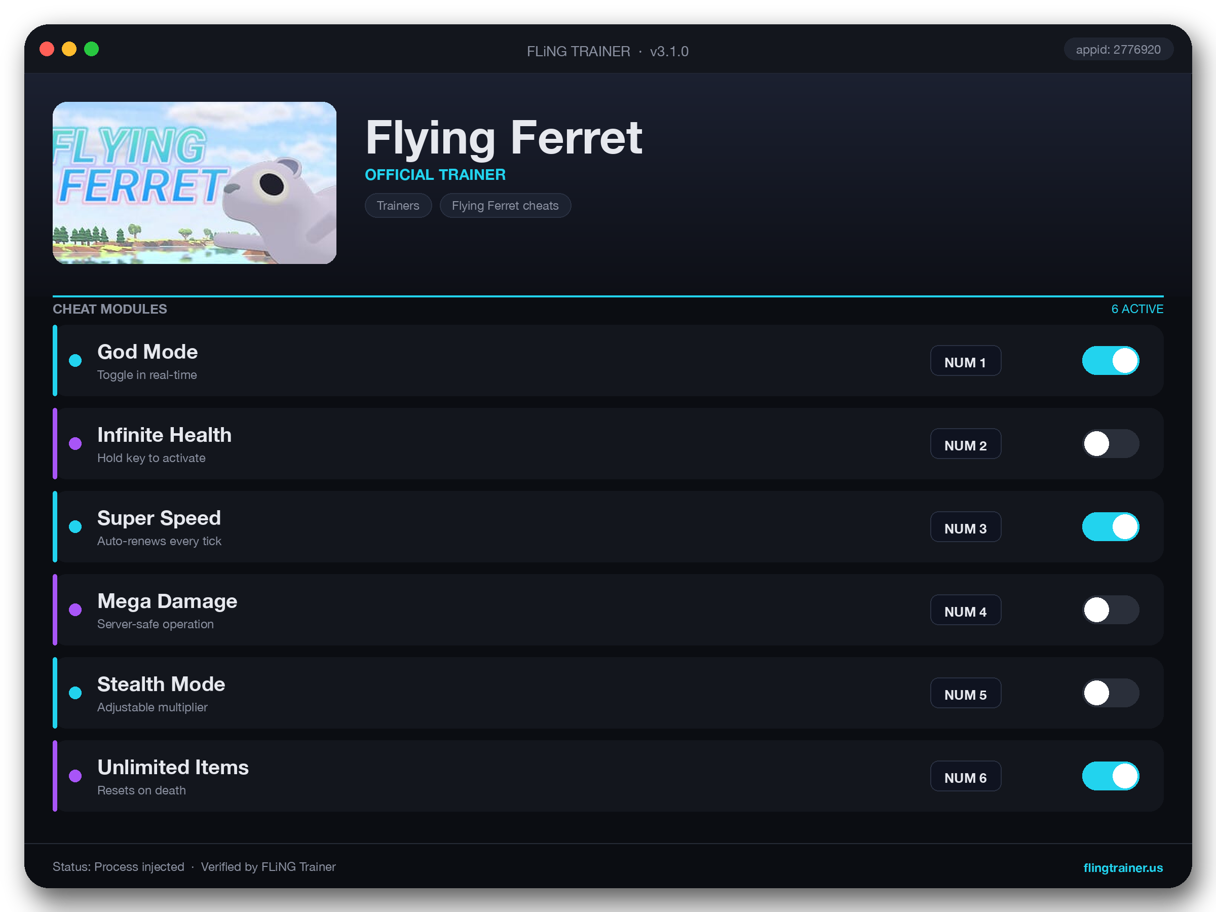 Flying Ferret Trainer interface