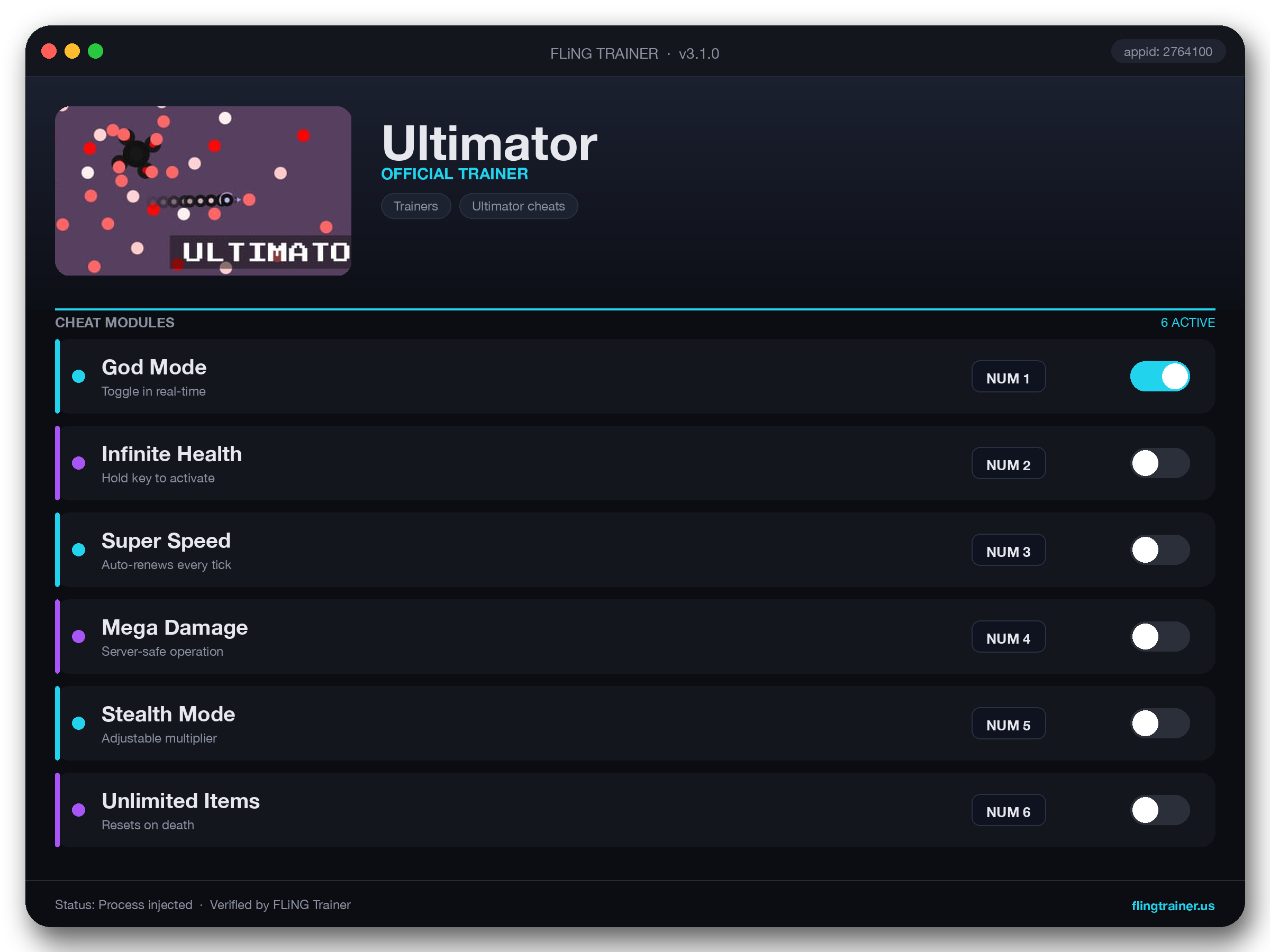 Ultimator Trainer interface