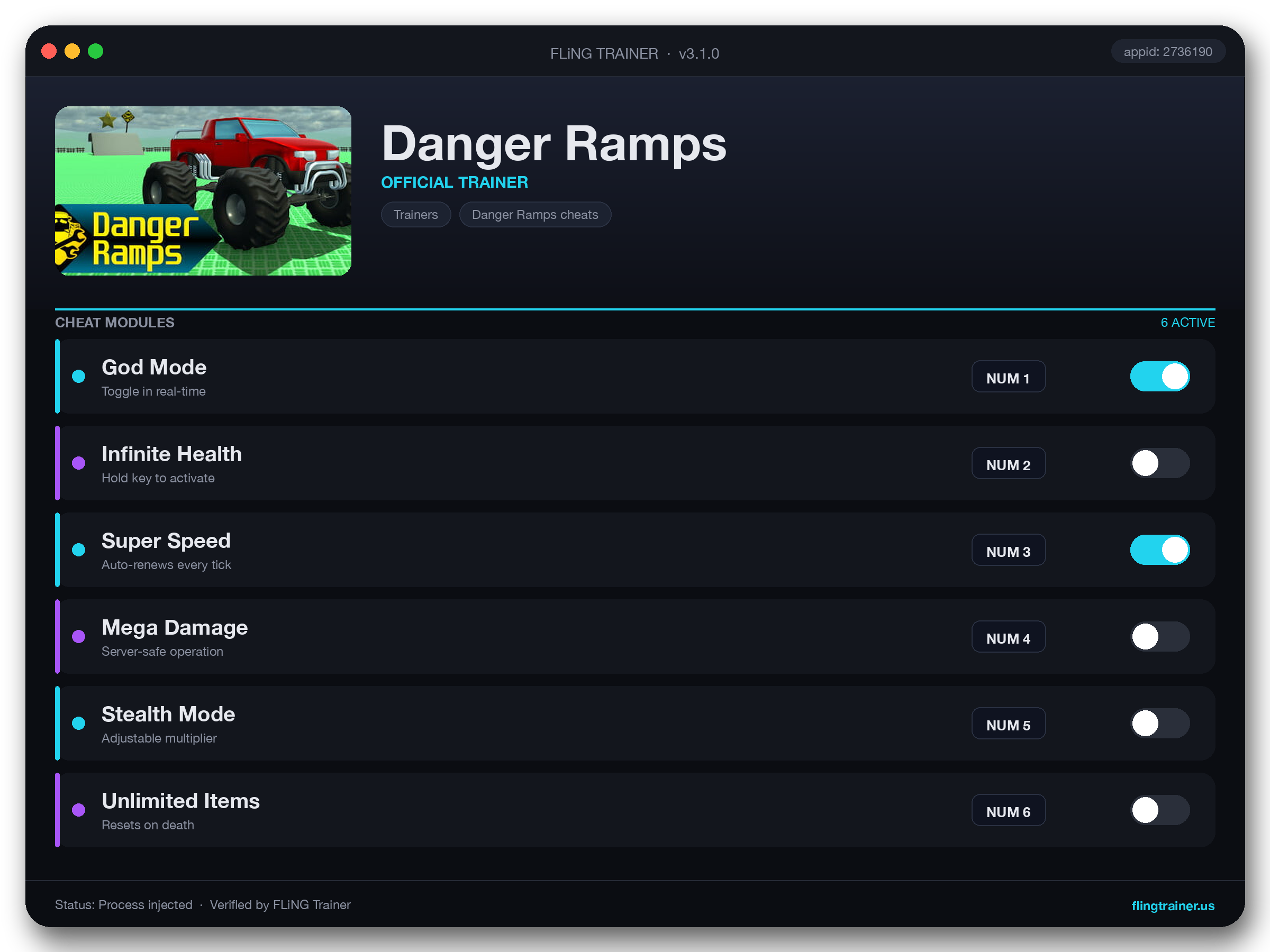 Danger Ramps Trainer interface