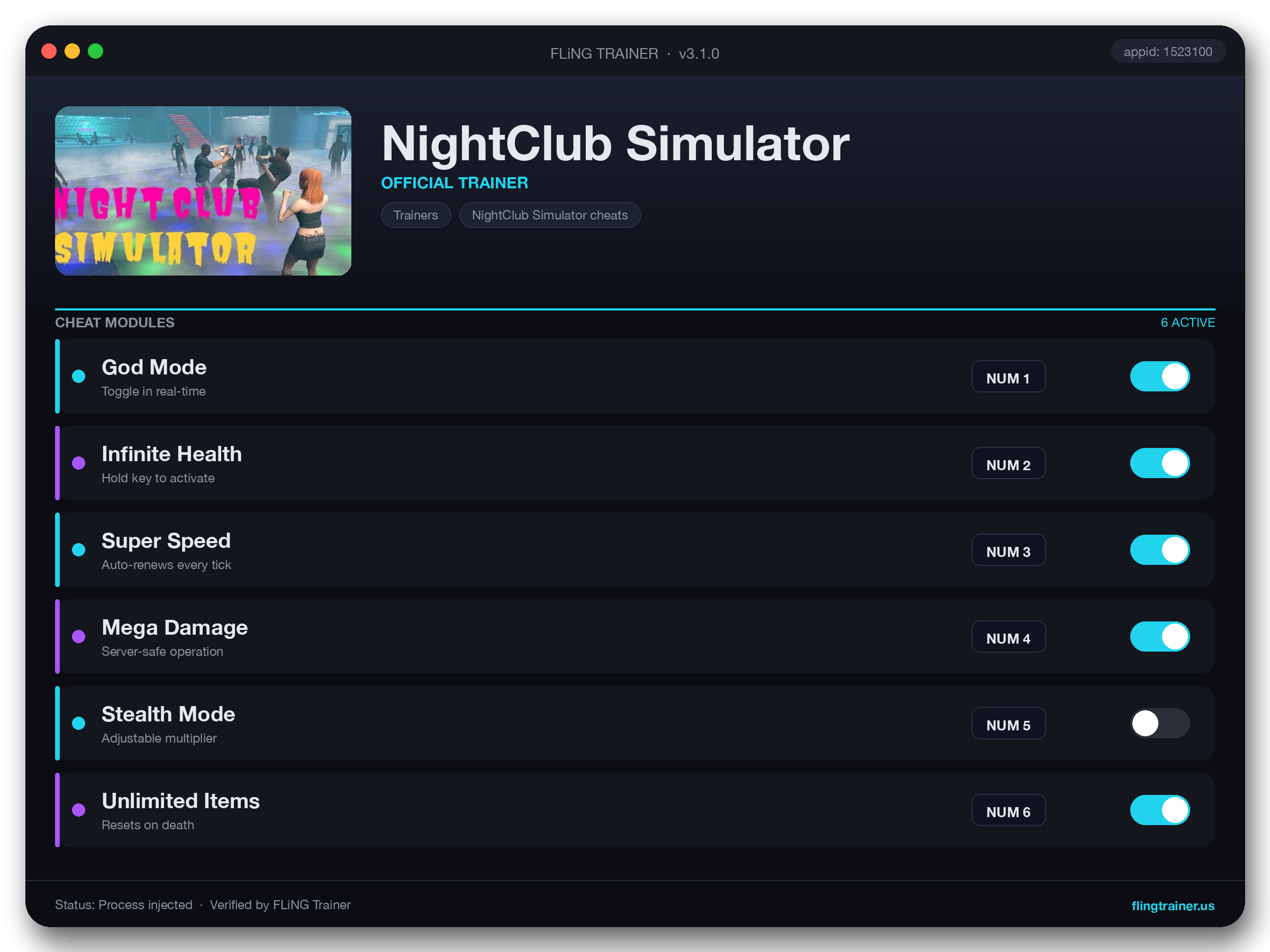 NightClub Simulator Trainer interface