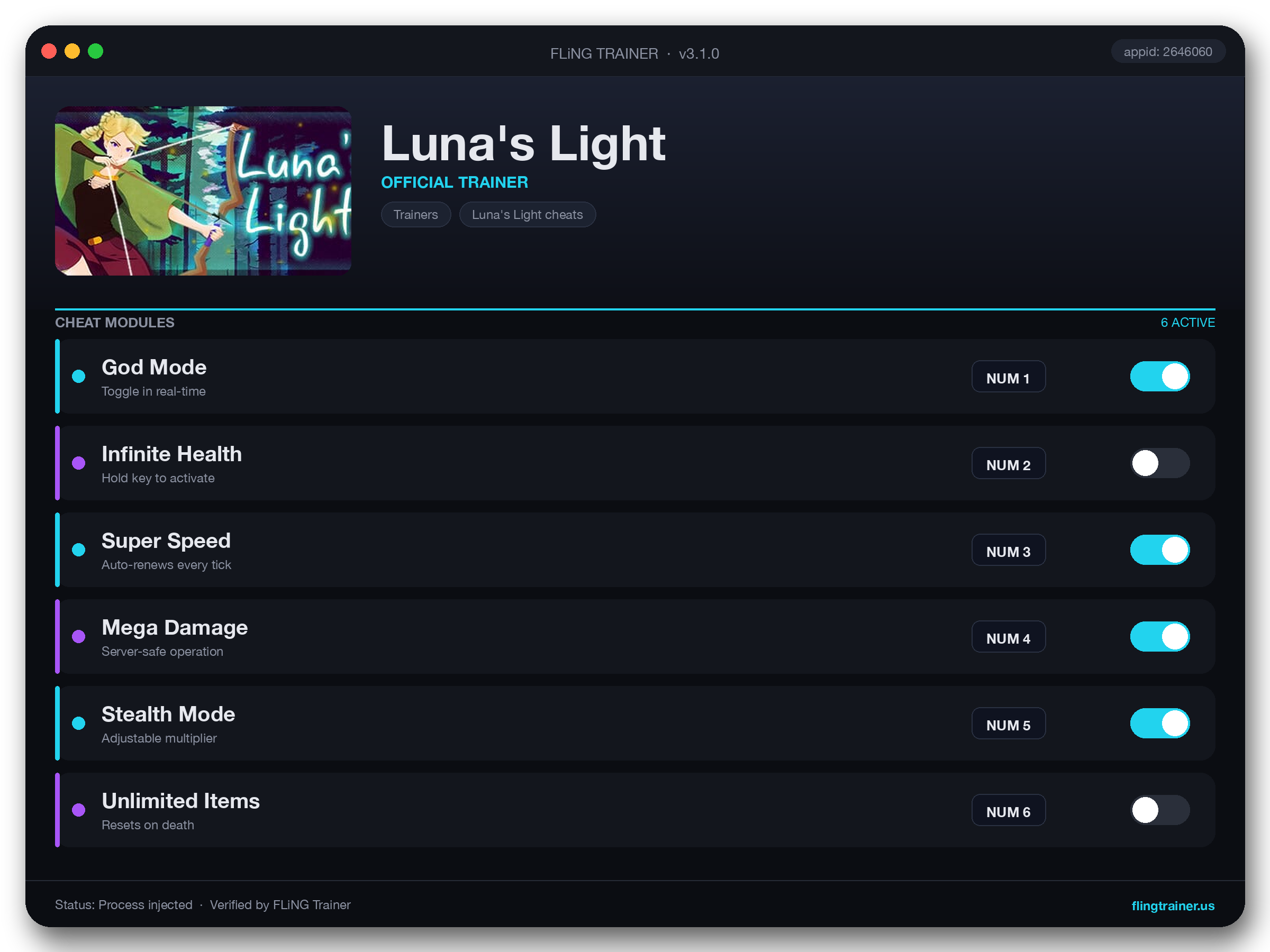 Luna's Light Trainer interface