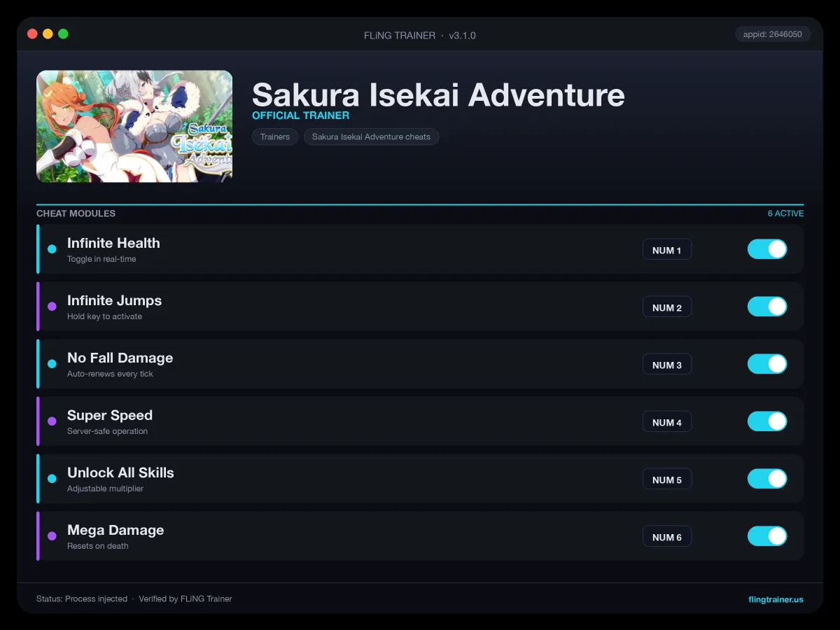 Sakura Isekai Adventure Trainer interface