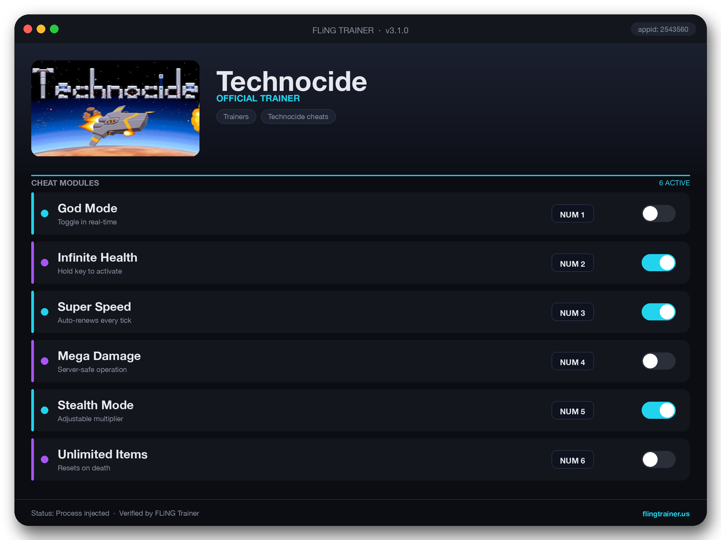 Technocide Trainer interface