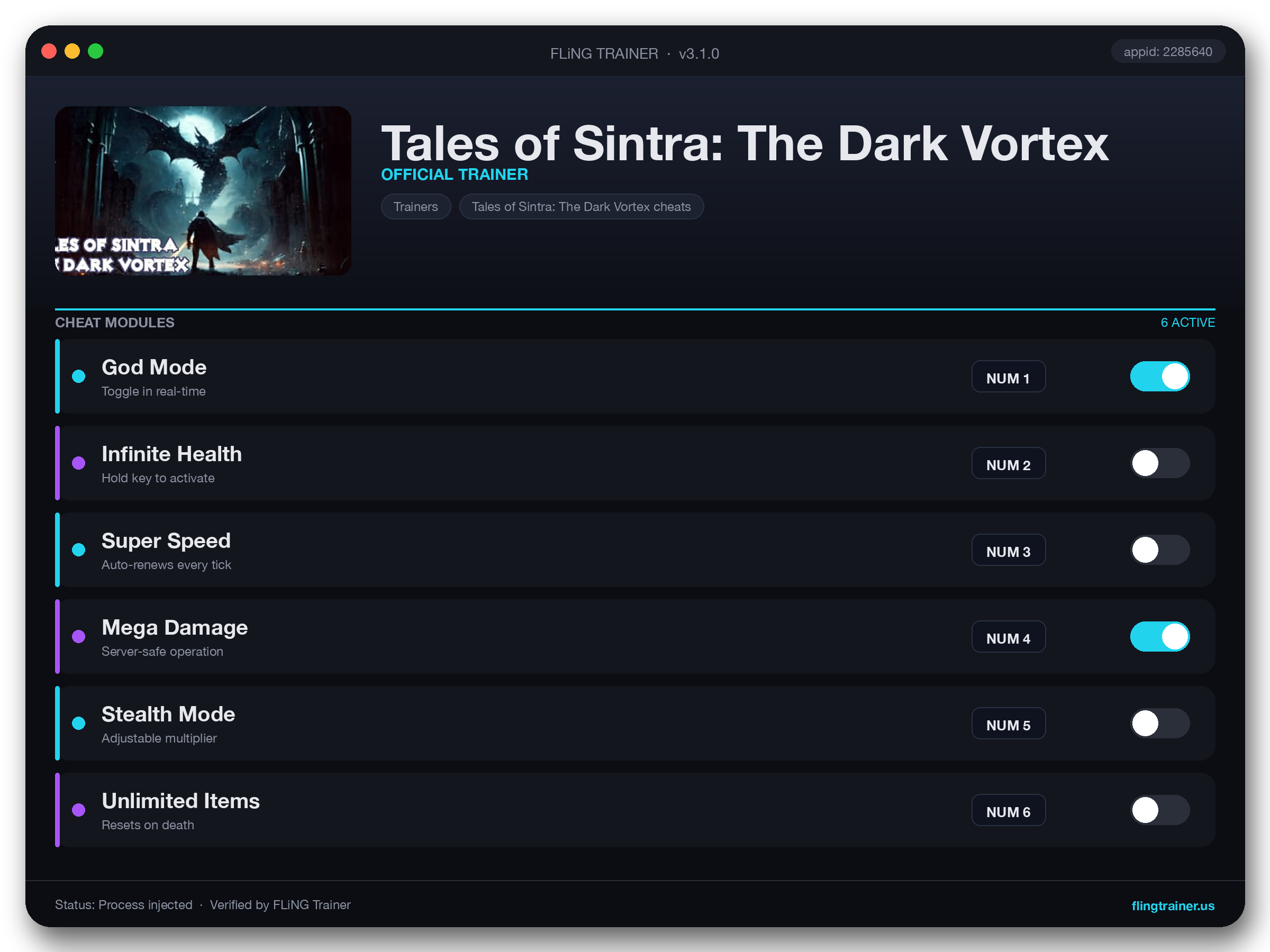 Tales of Sintra: The Dark Vortex Trainer interface