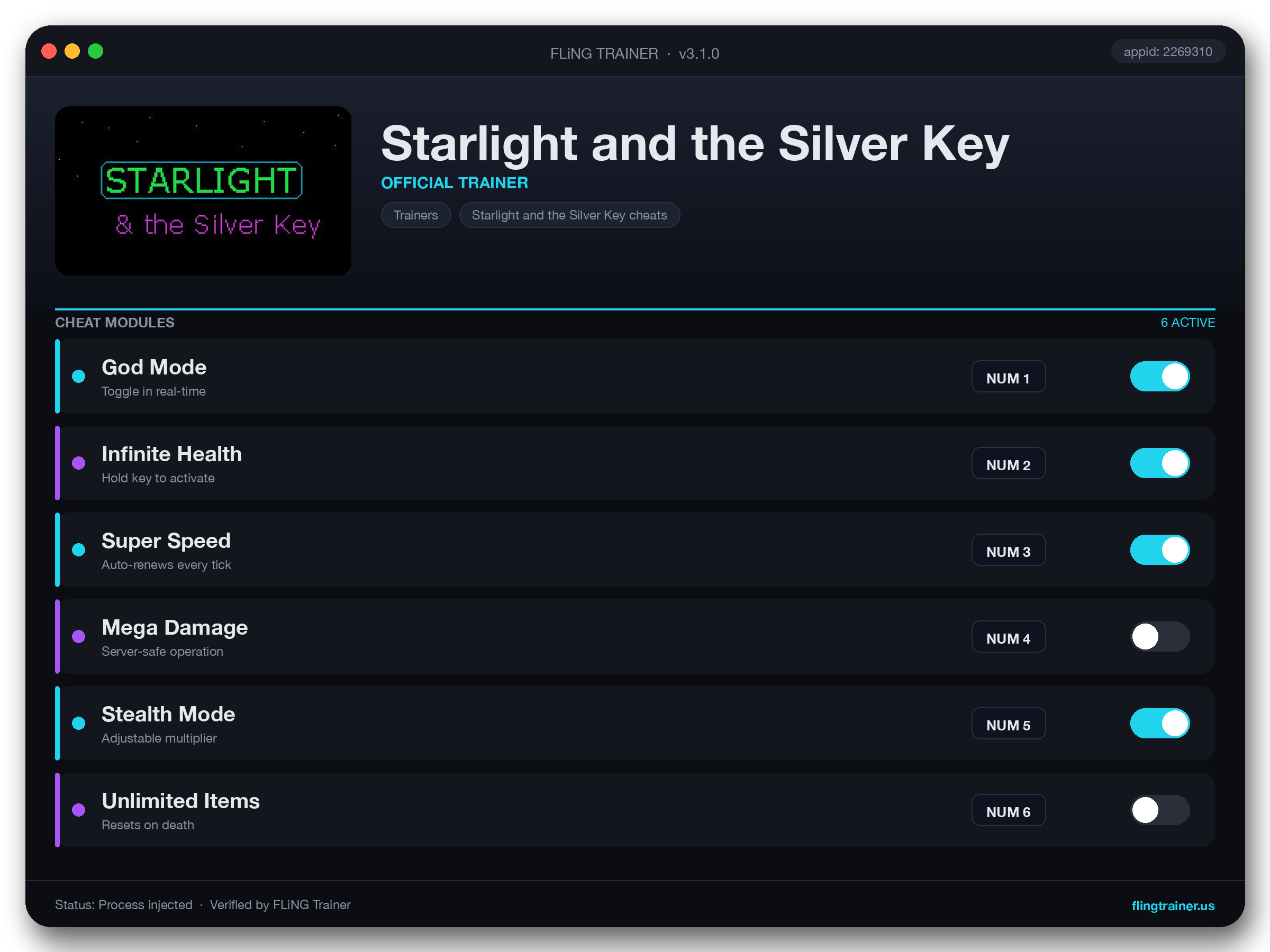 Starlight and the Silver Key Trainer interface