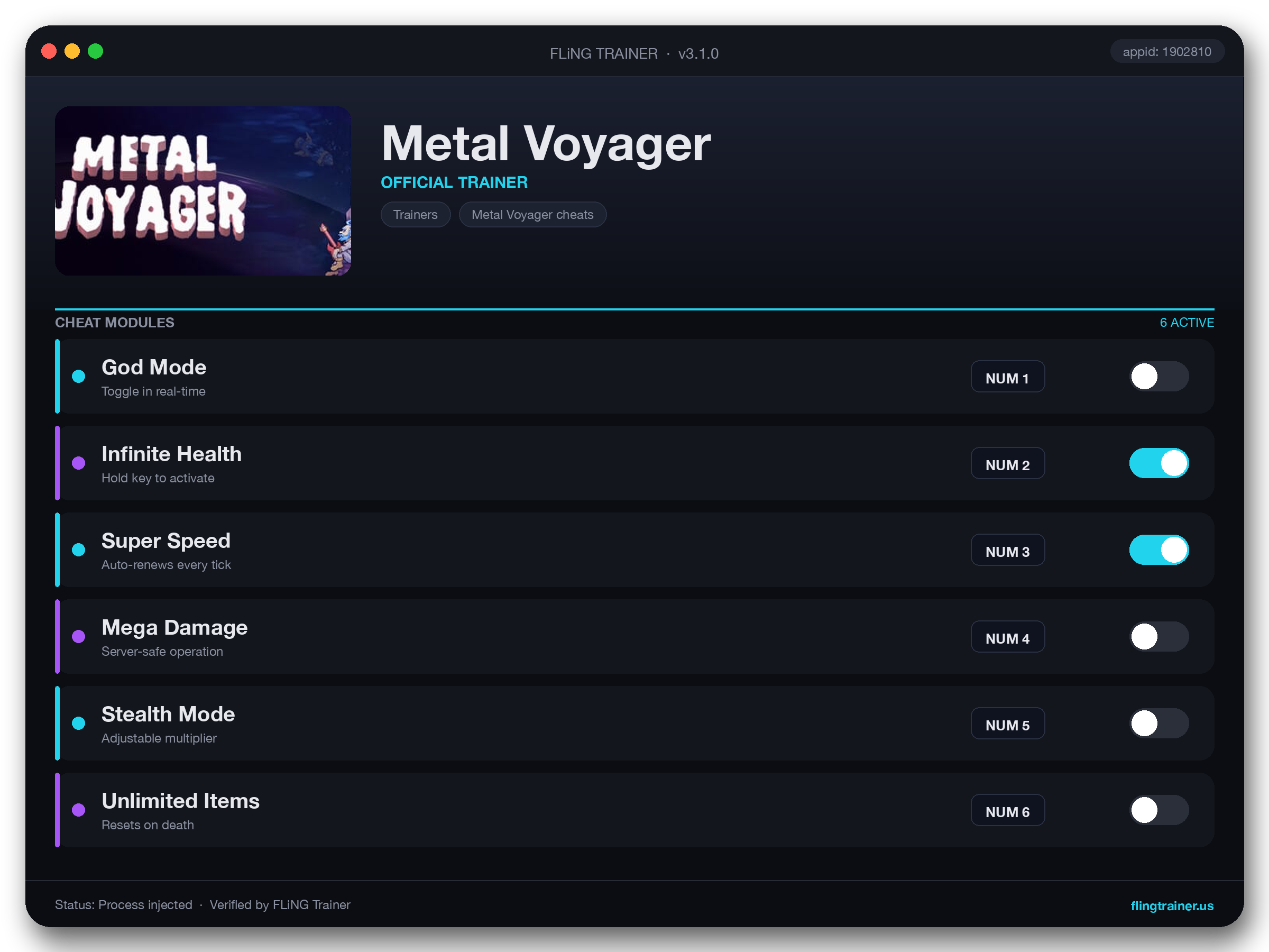 Metal Voyager Trainer interface