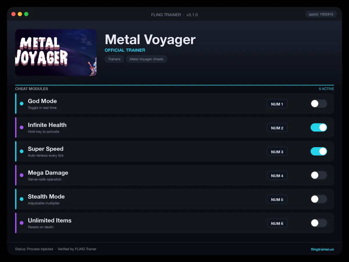 Metal Voyager Trainer interface