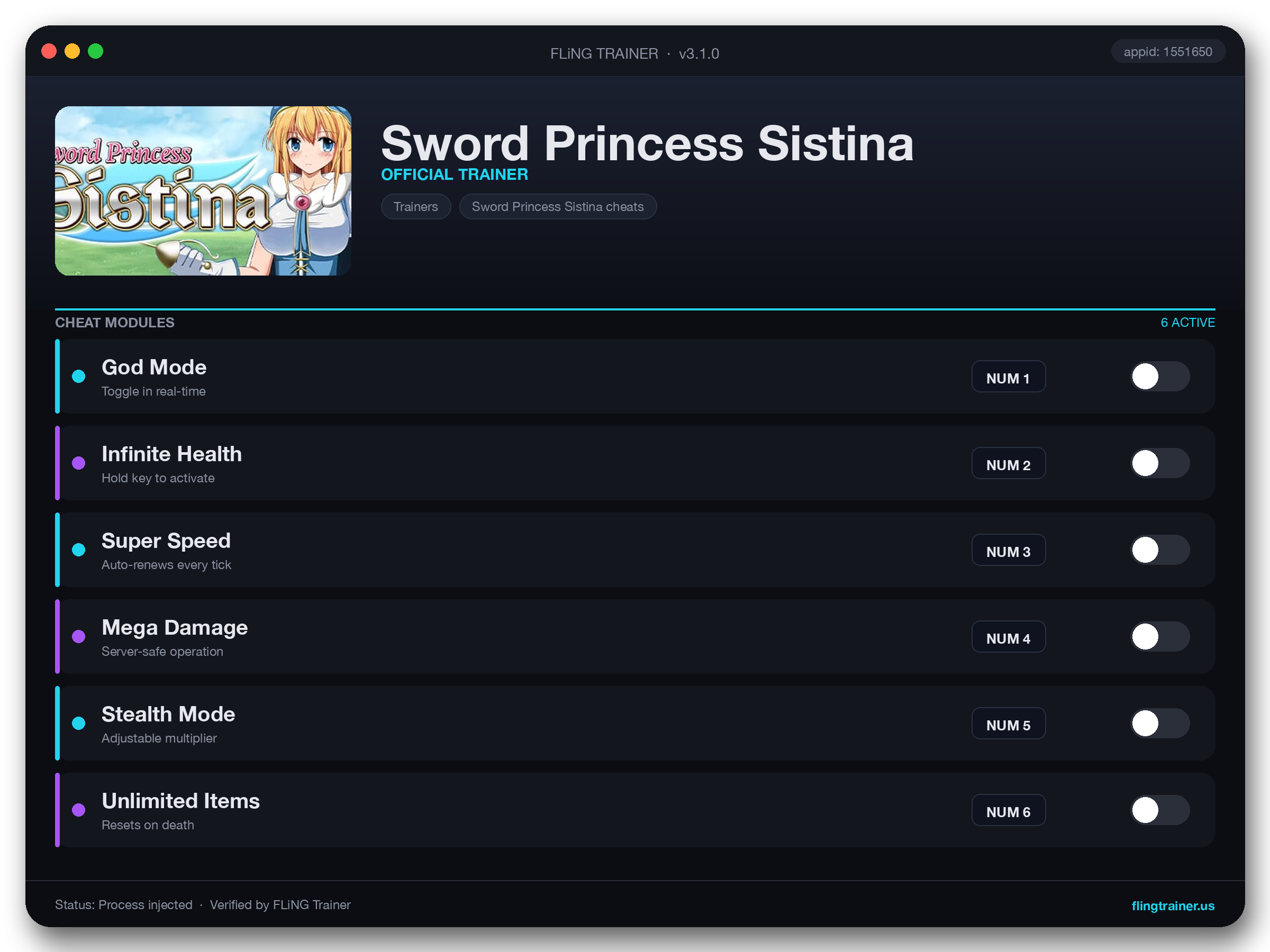 Sword Princess Sistina Trainer interface