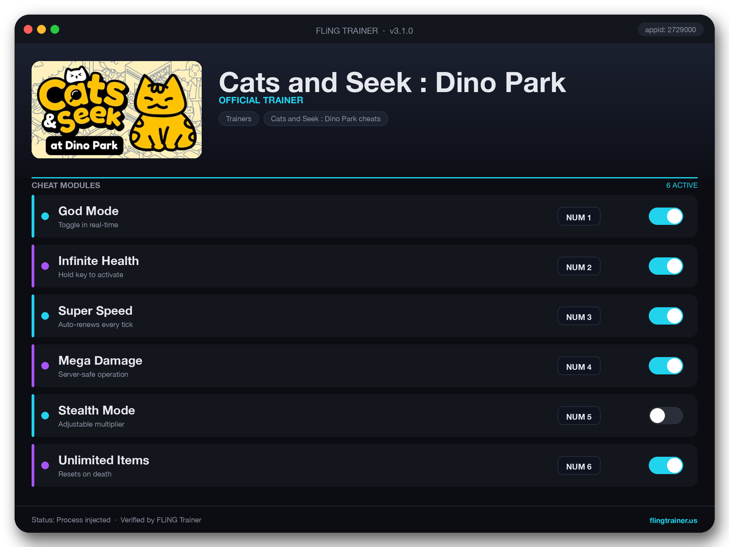 Cats and Seek : Dino Park Trainer interface