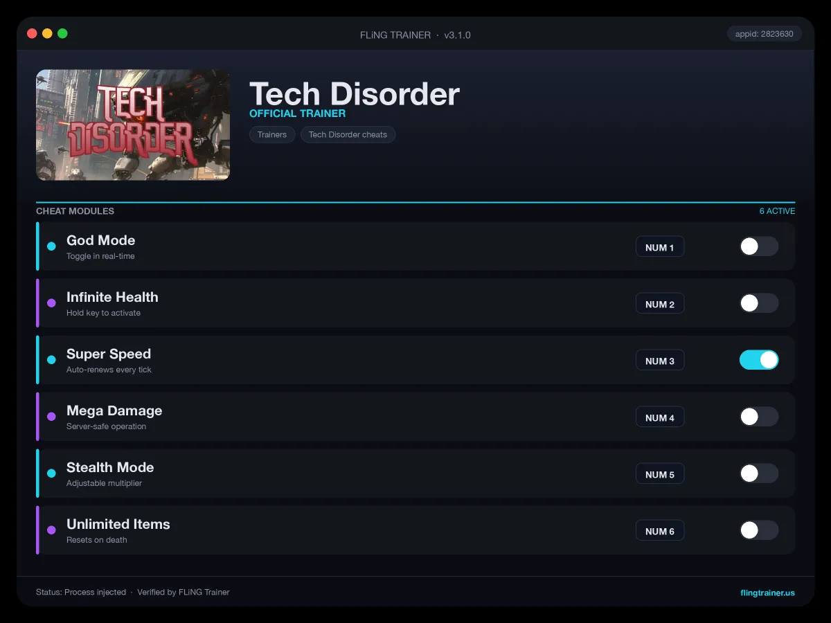 Tech Disorder Trainer interface